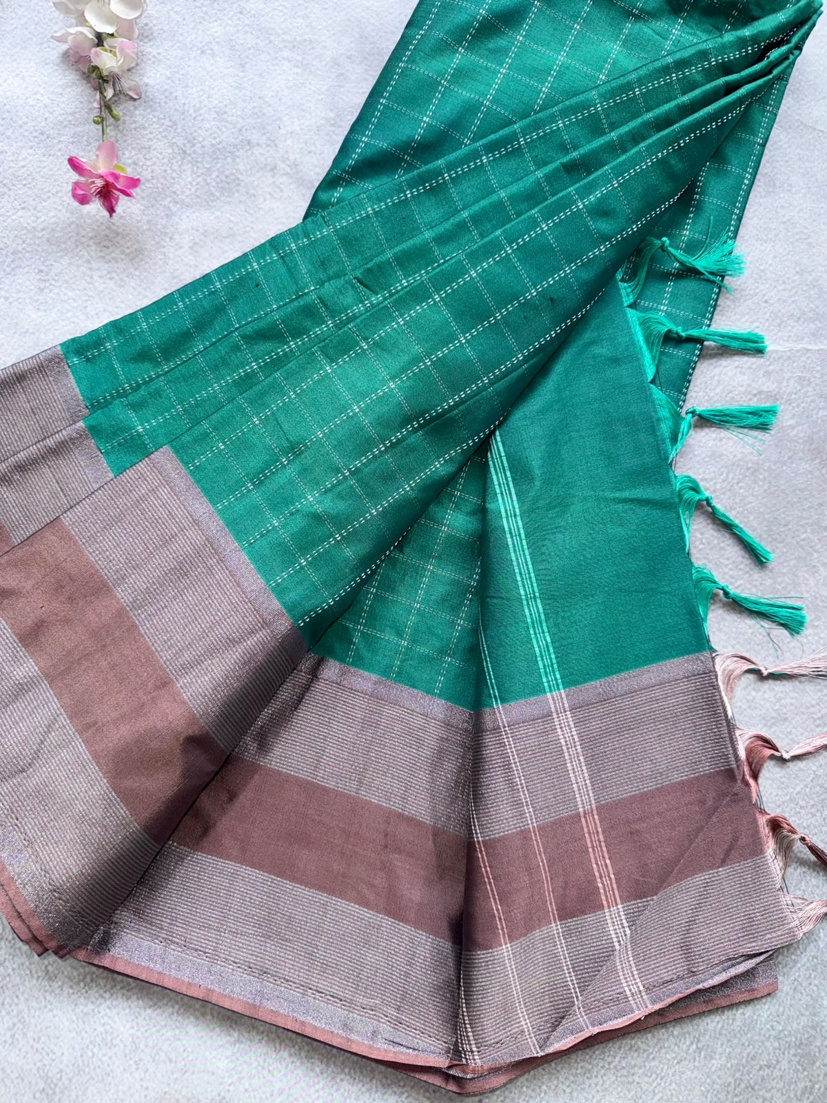 Green Checks Semi Silk Saree 109