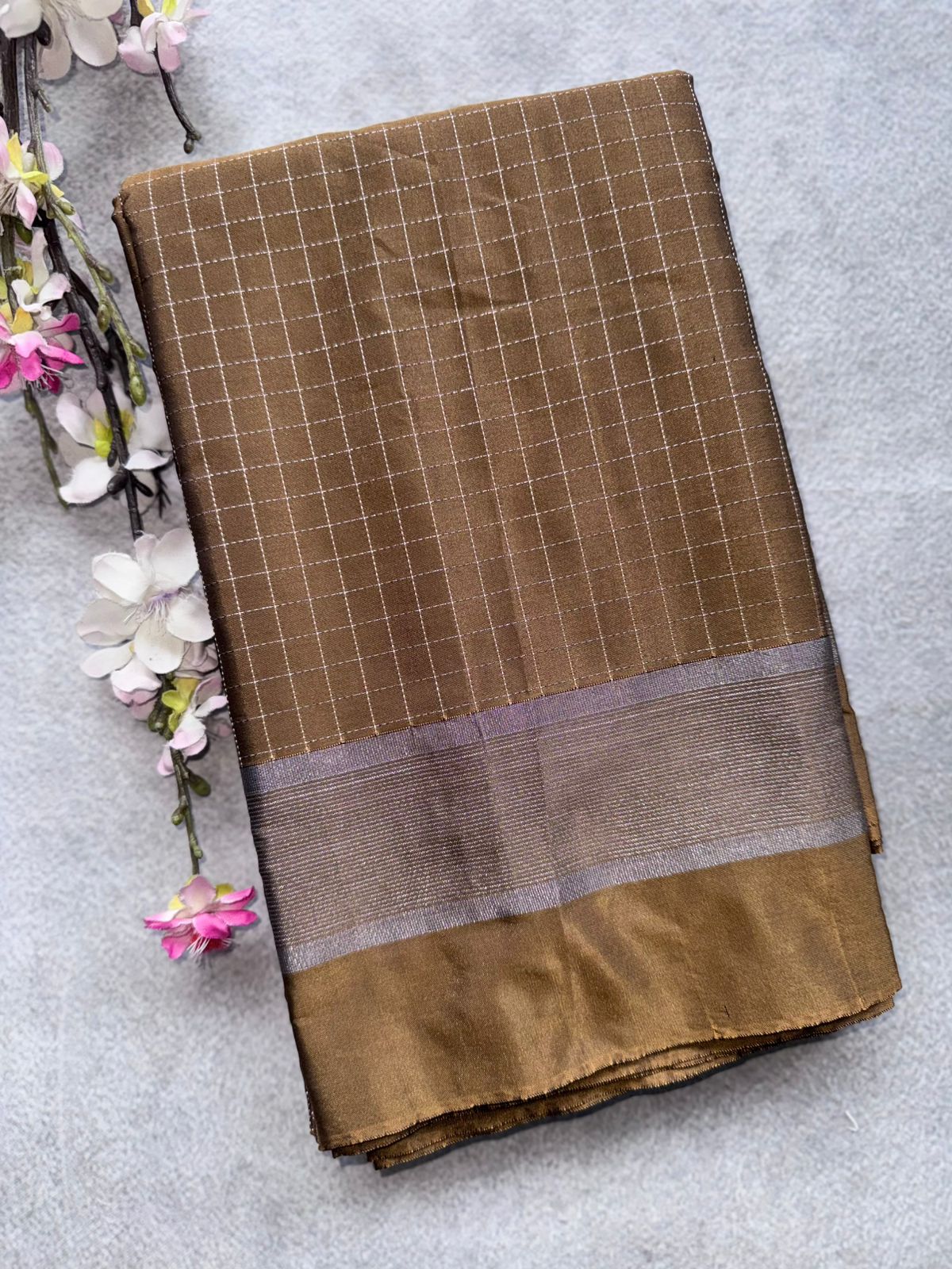 Copper Brown Checks Semi Silk Saree 109