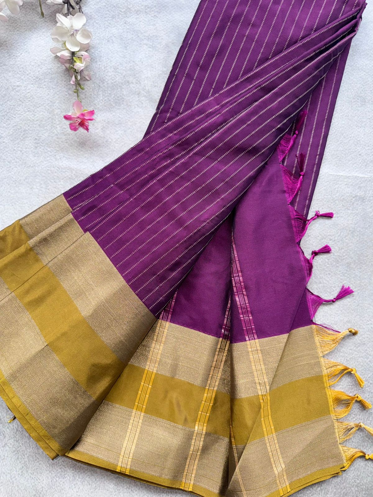 Wine Stripes Semi Silk Saree 109
