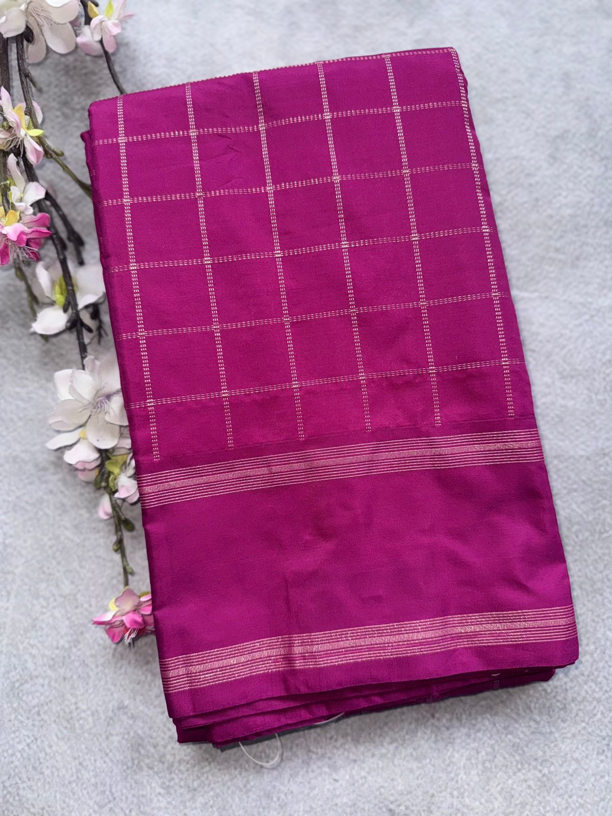 Magenta Checks Semi Silk Saree 109