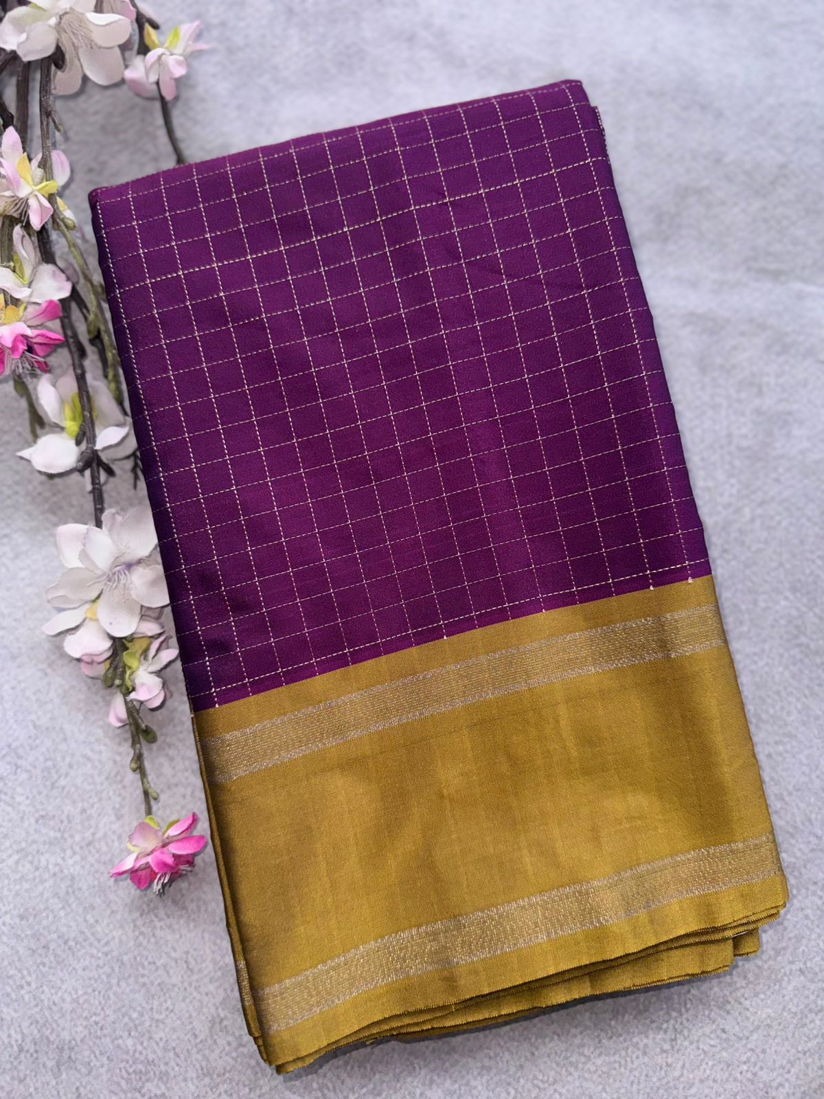 Wine Checks Semi Silk Saree 109