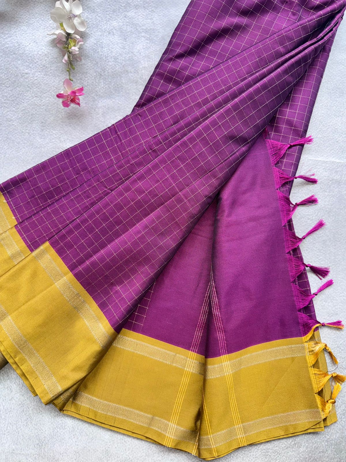 Wine Checks Semi Silk Saree 109