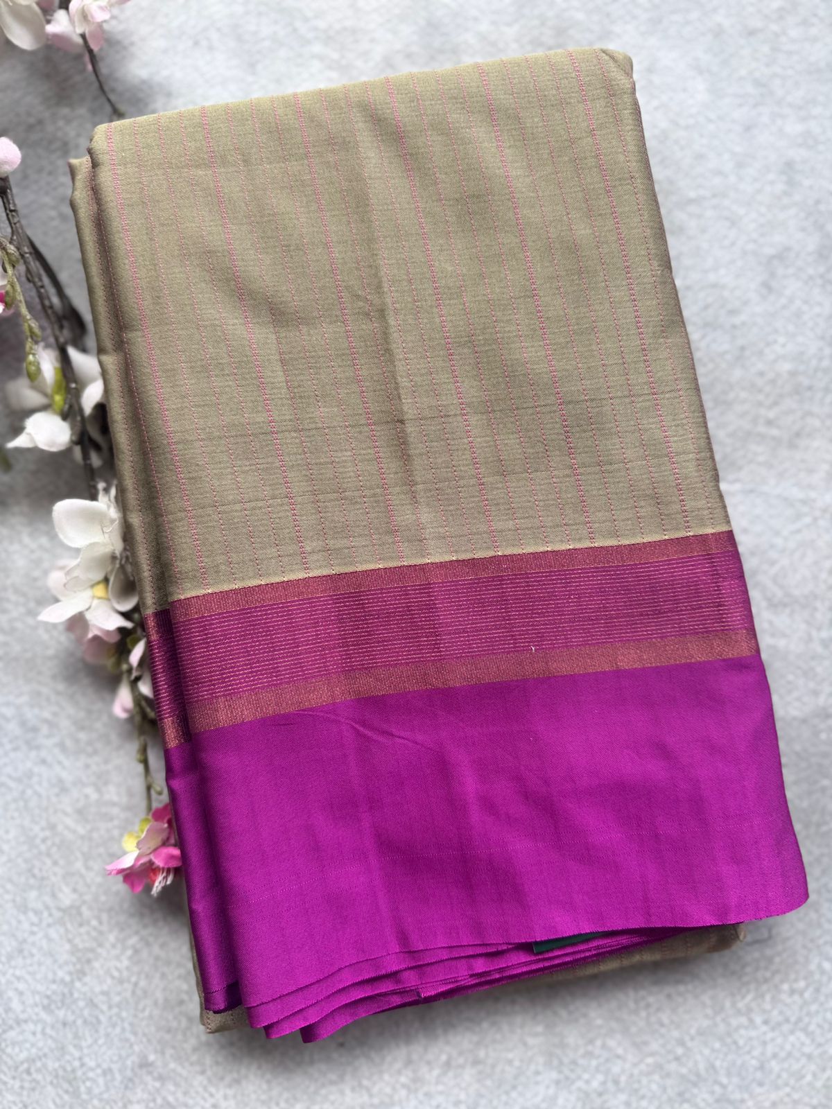 Beige Stripes Semi Silk Saree 109
