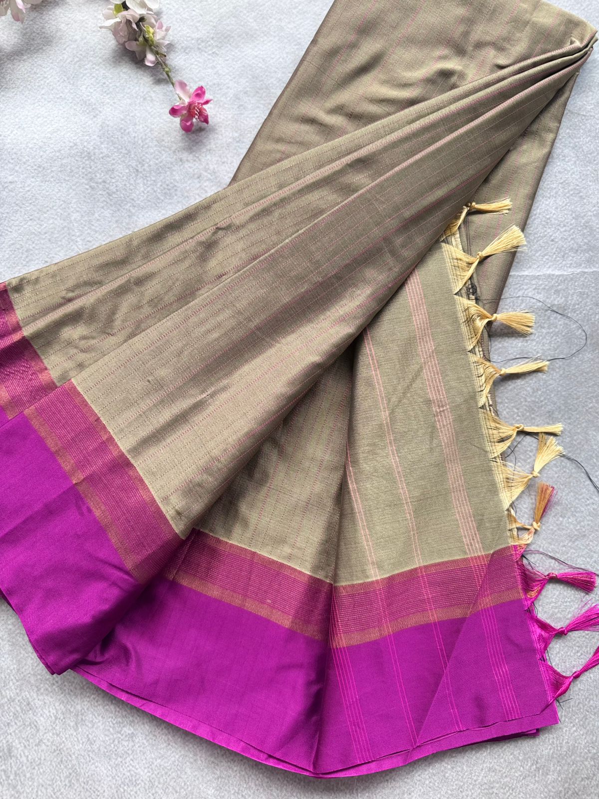 Beige Stripes Semi Silk Saree 109