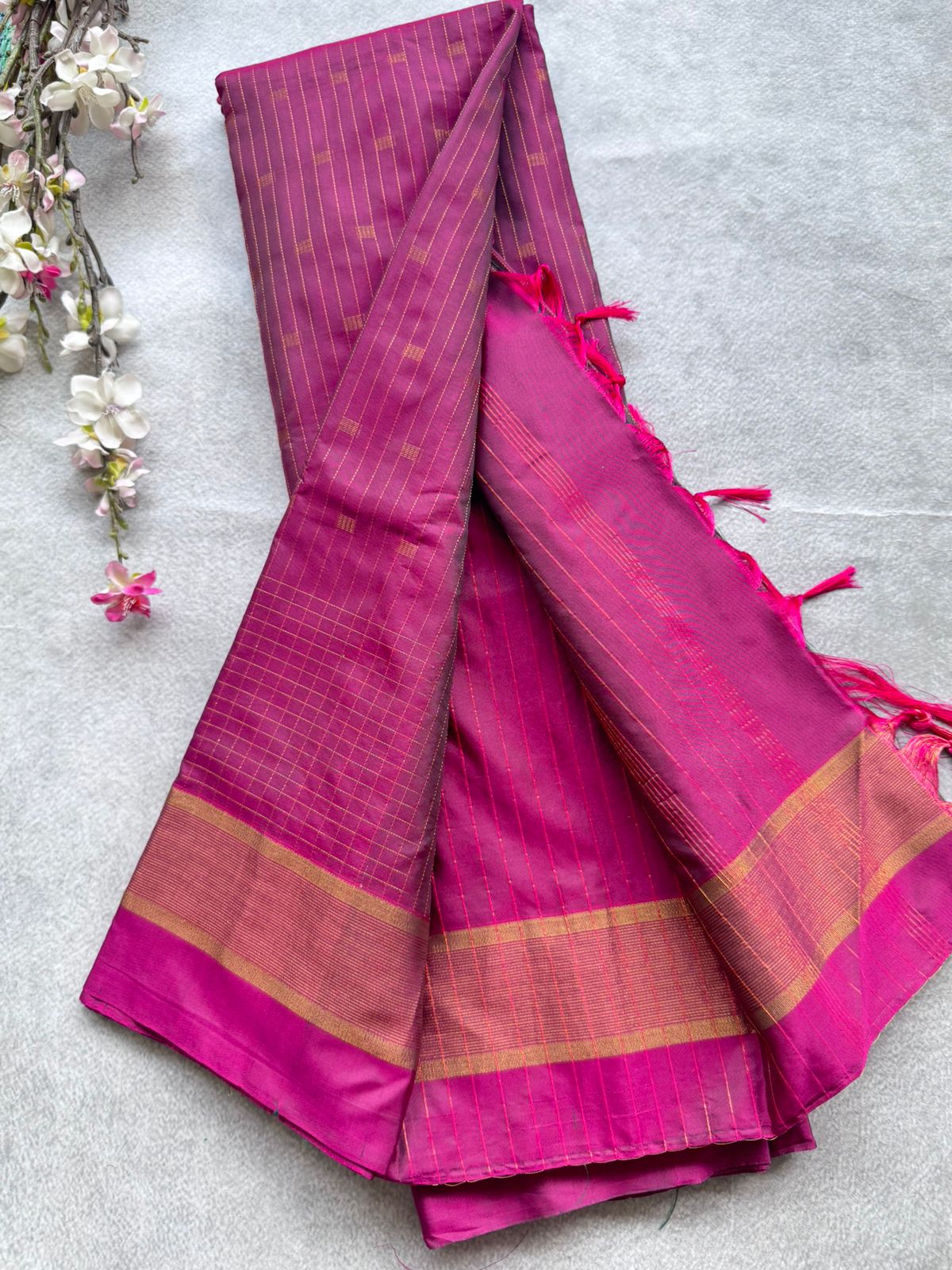 Magenta Stripes Semi Silk Saree 109