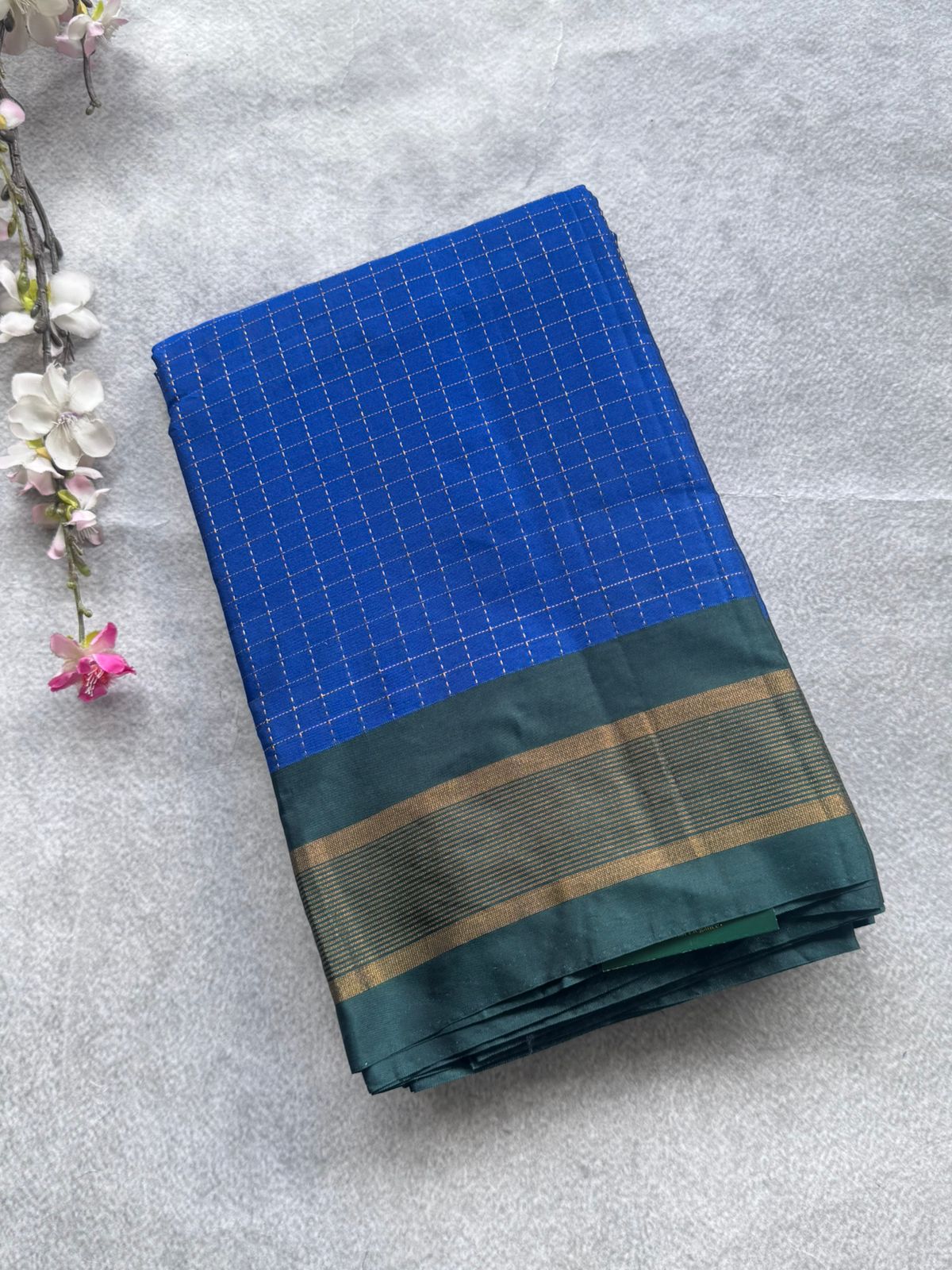 Royal Blue Checks Semi Silk Saree 109