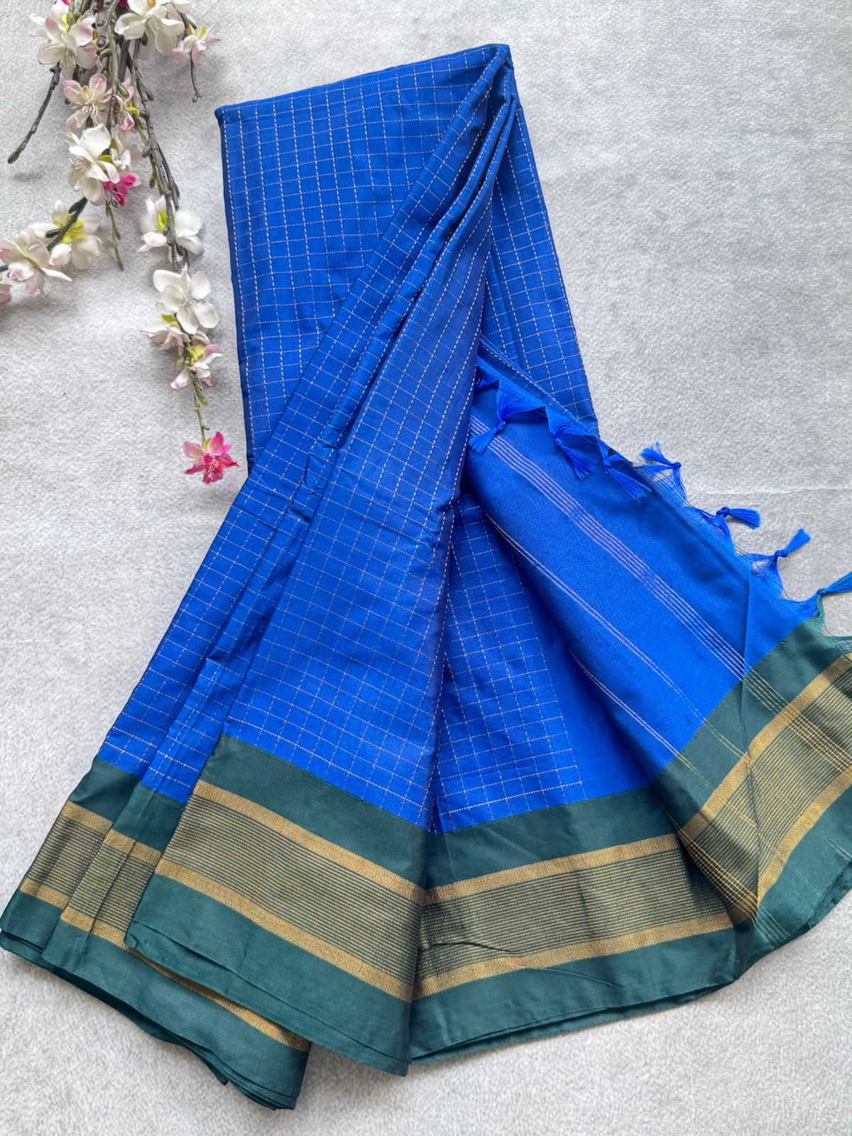 Royal Blue Checks Semi Silk Saree 109