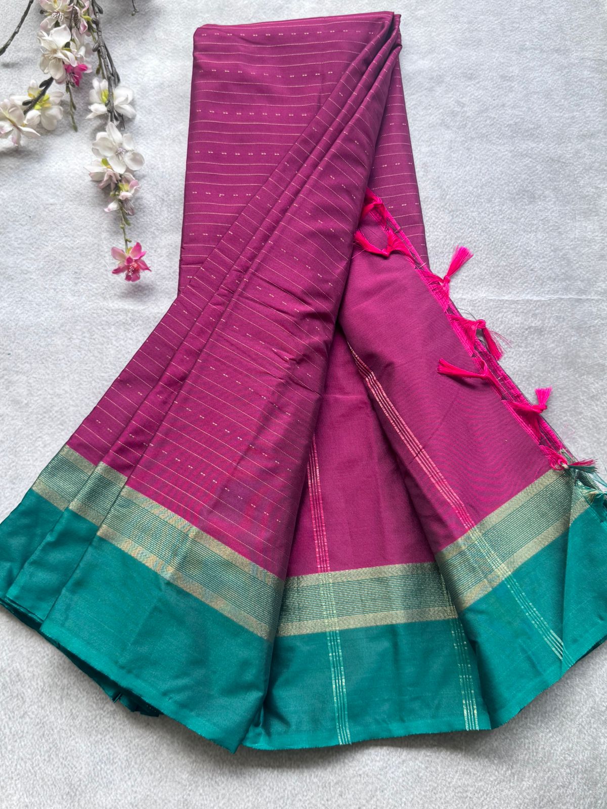 Magenta Stripes Semi Silk Saree 109