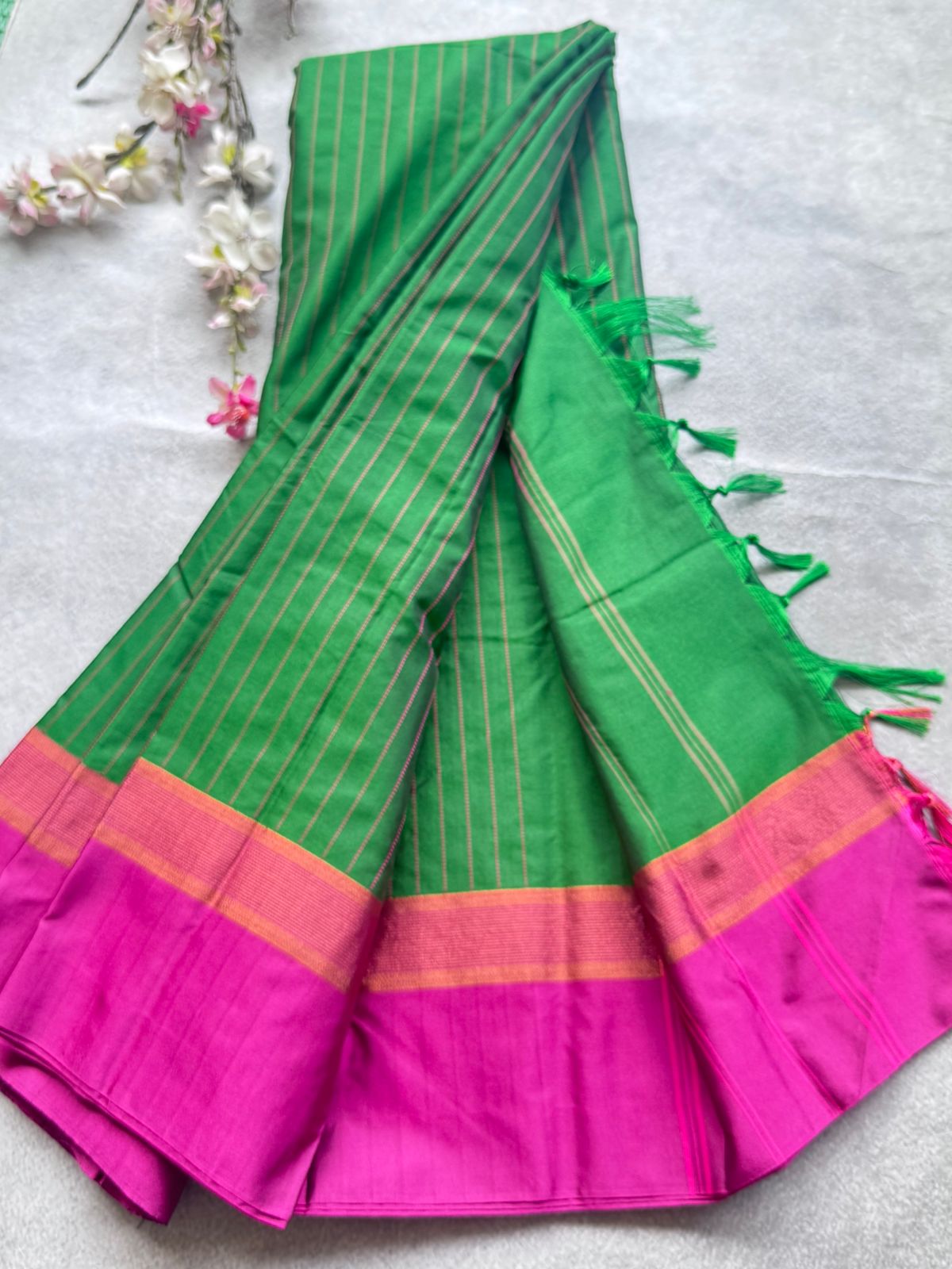 Green Stripes Semi Silk Saree 109