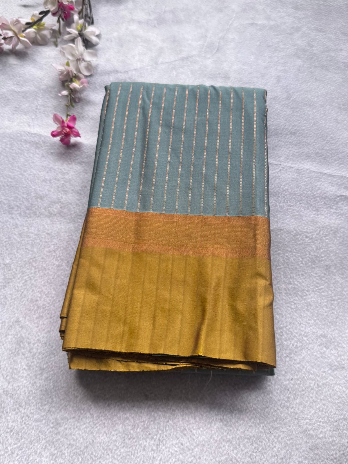 Sage Blue Stripes Semi Silk Saree 109