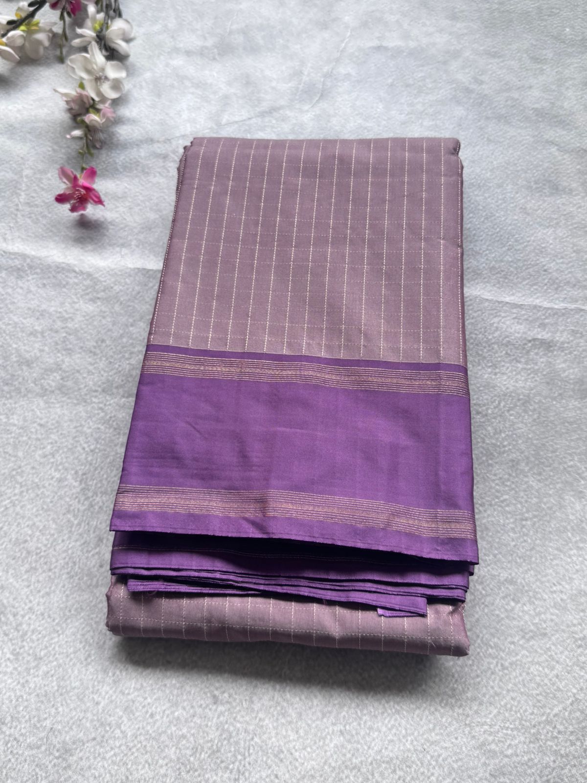 Pastel Mauve Checks Semi Silk Saree 109