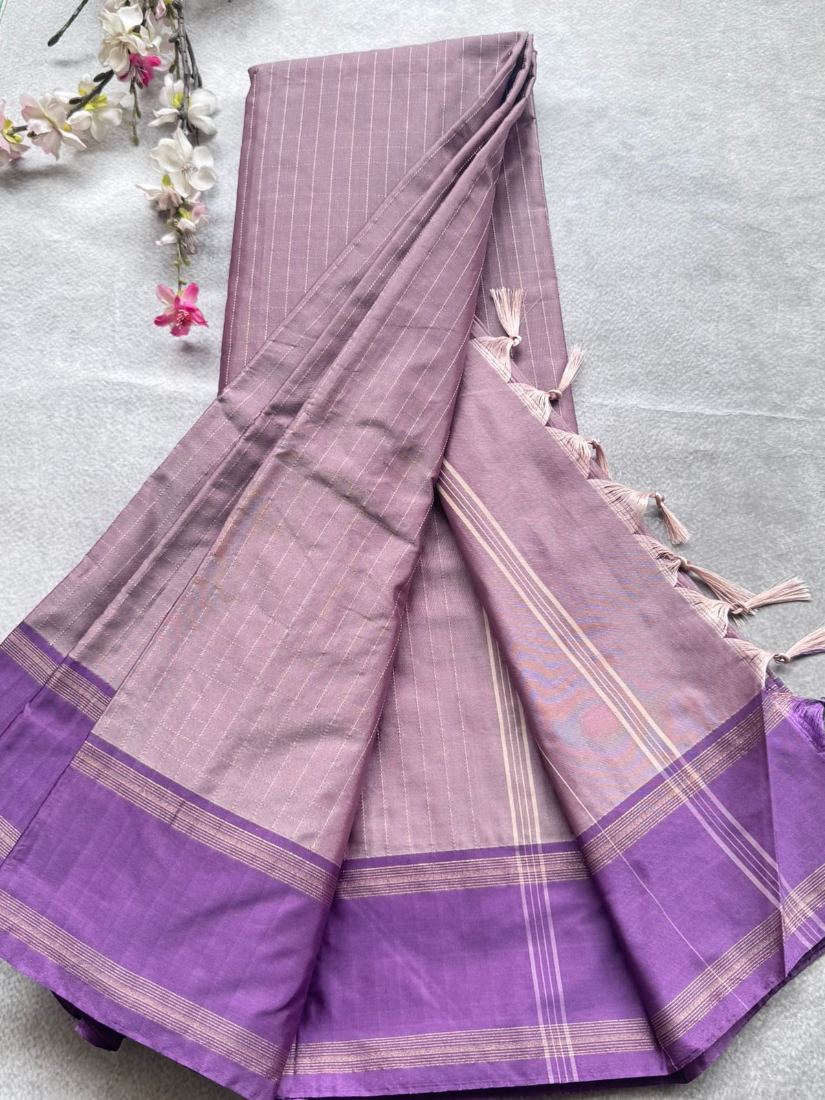 Pastel Mauve Checks Semi Silk Saree 109