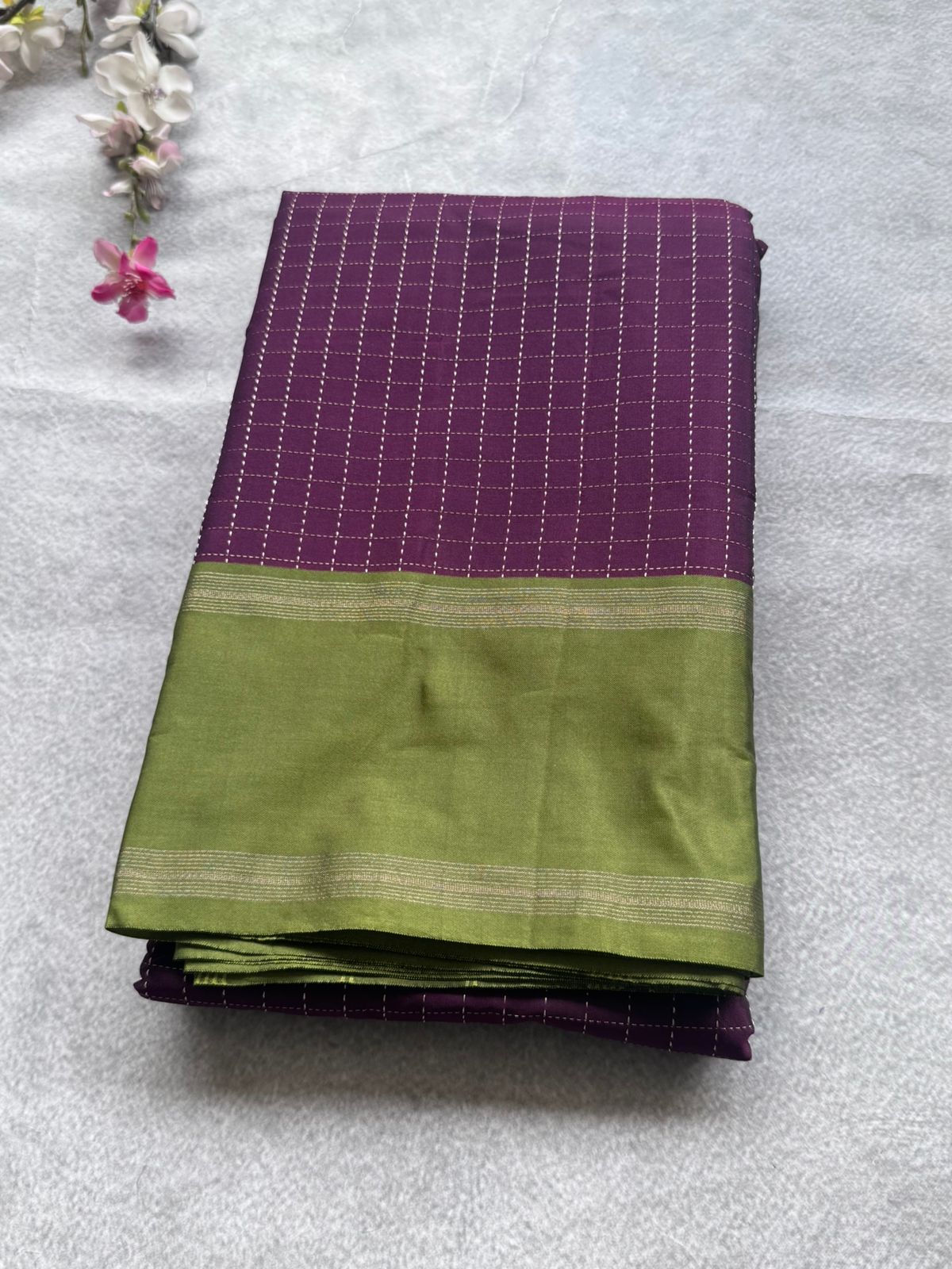 Wine Checks Semi Silk Saree 109