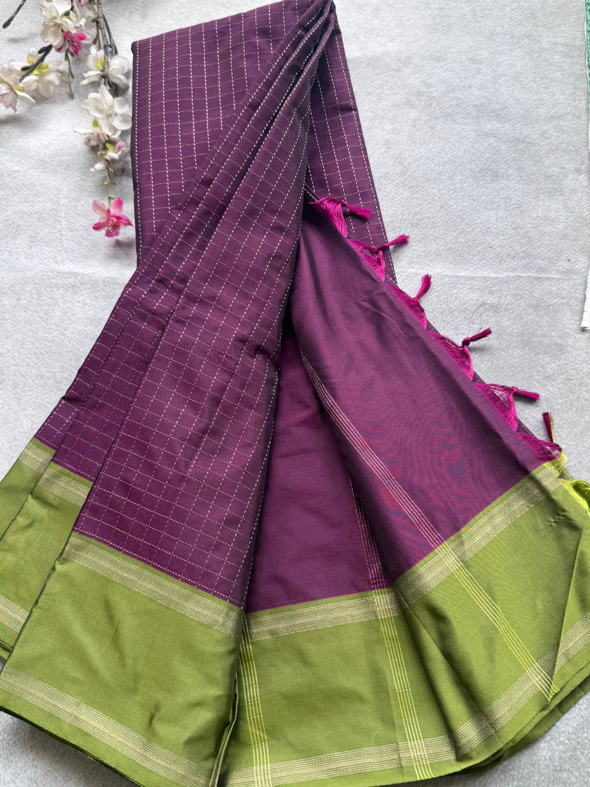 Wine Checks Semi Silk Saree 109