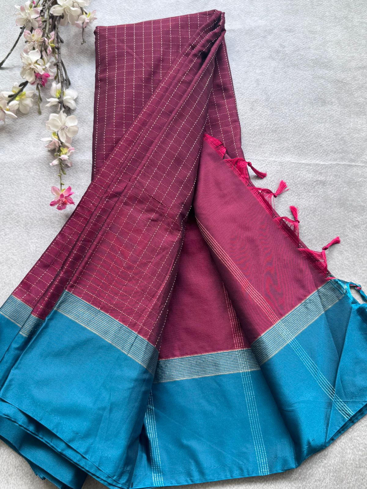 Maroon Checks Semi Silk Saree 109