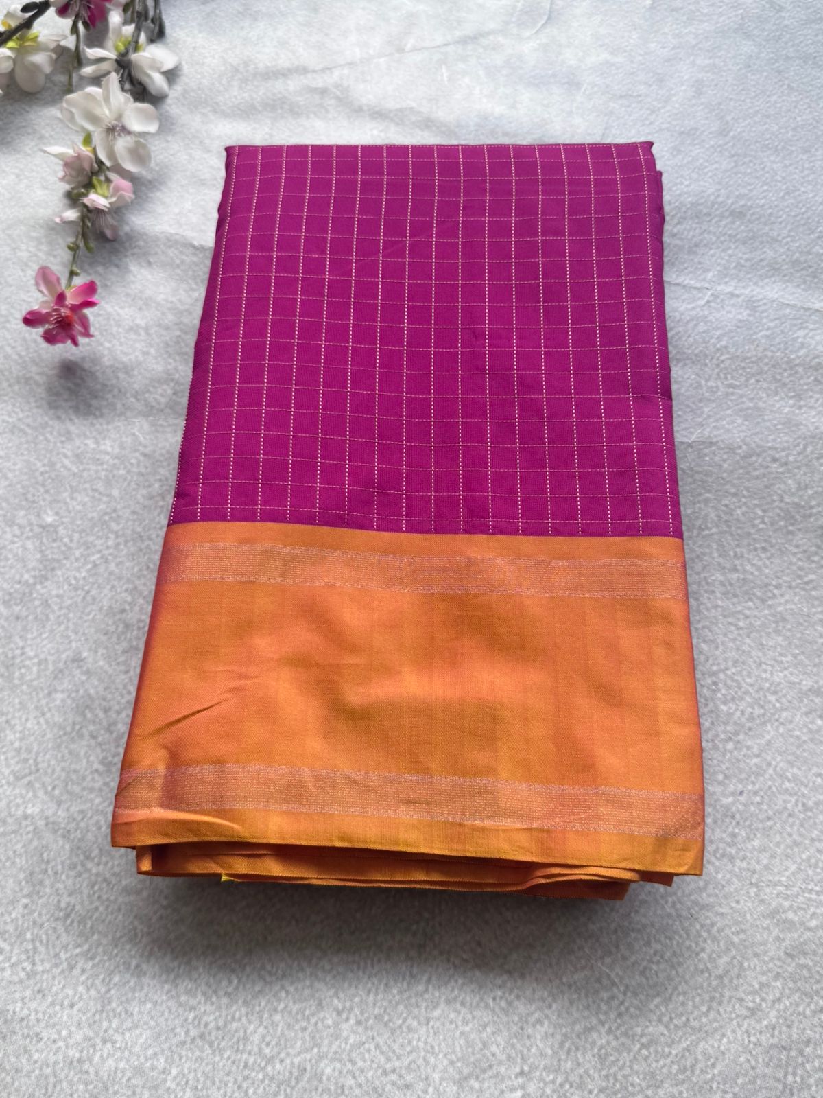 Pink Checks Semi Silk Saree 109