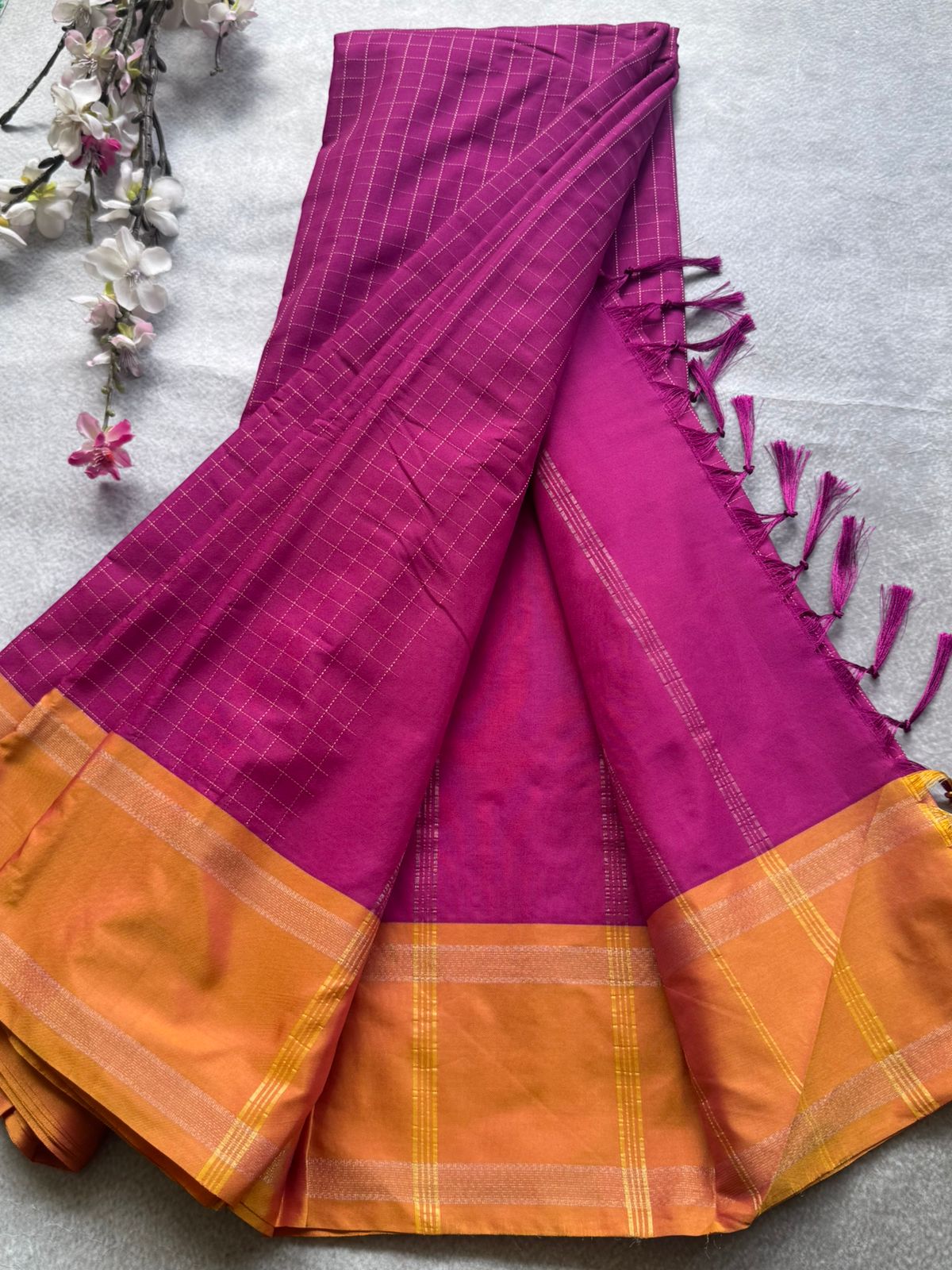 Pink Checks Semi Silk Saree 109