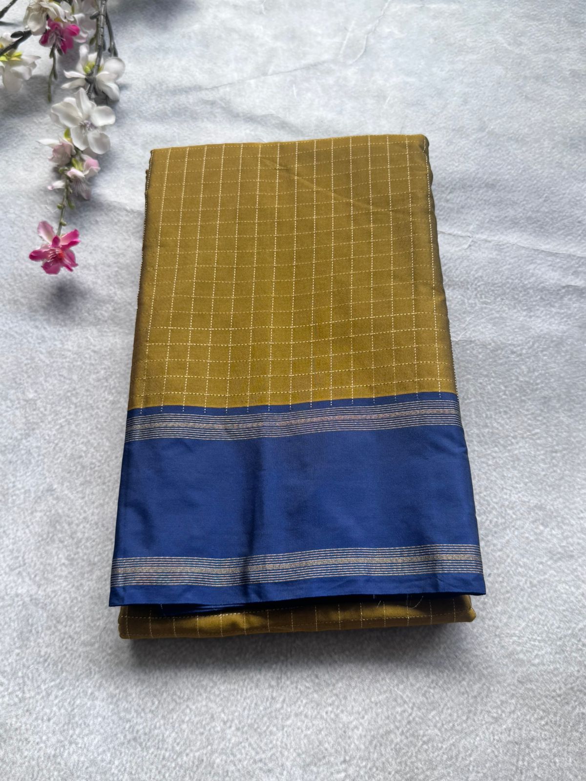 Mustard Checks Semi Silk Saree 109