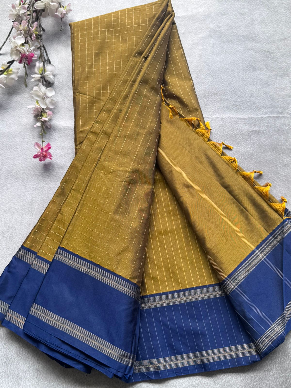 Mustard Checks Semi Silk Saree 109