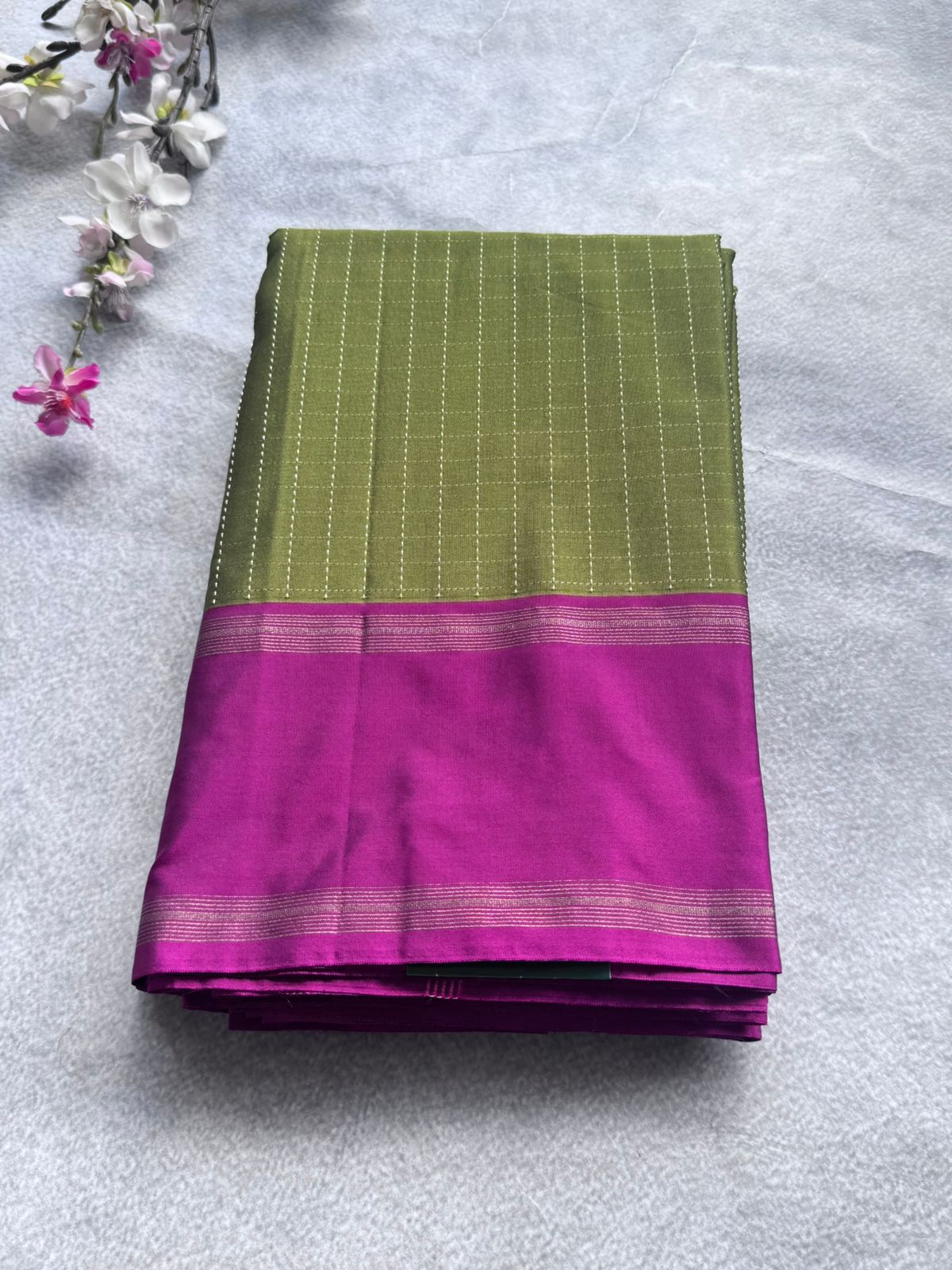 Mehandi Green Checks Semi Silk Saree 109