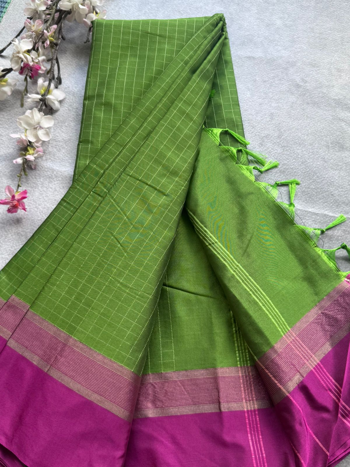 Green Checks Semi Silk Saree 109