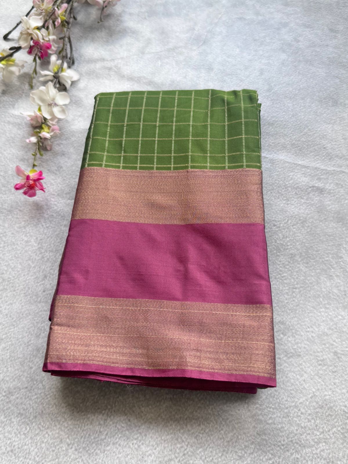 Green Checks Semi Silk Saree 109