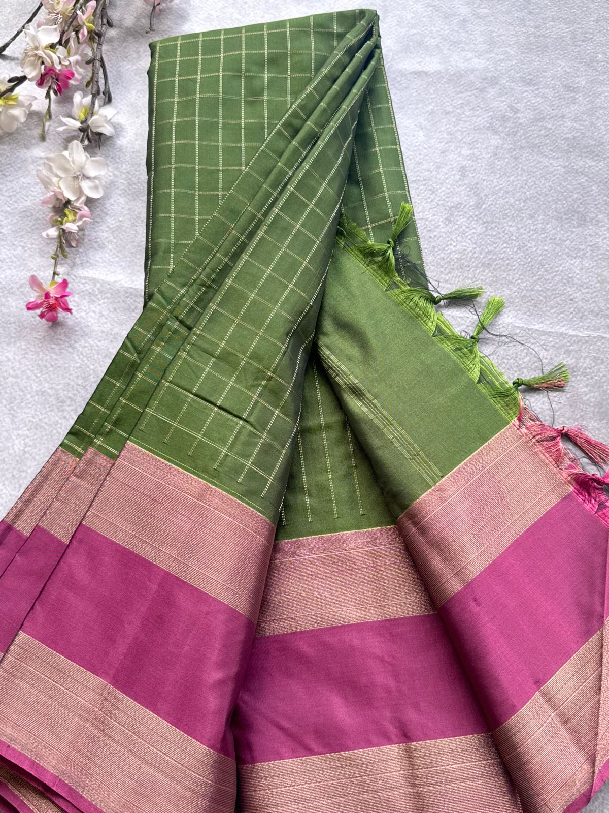 Green Checks Semi Silk Saree 109