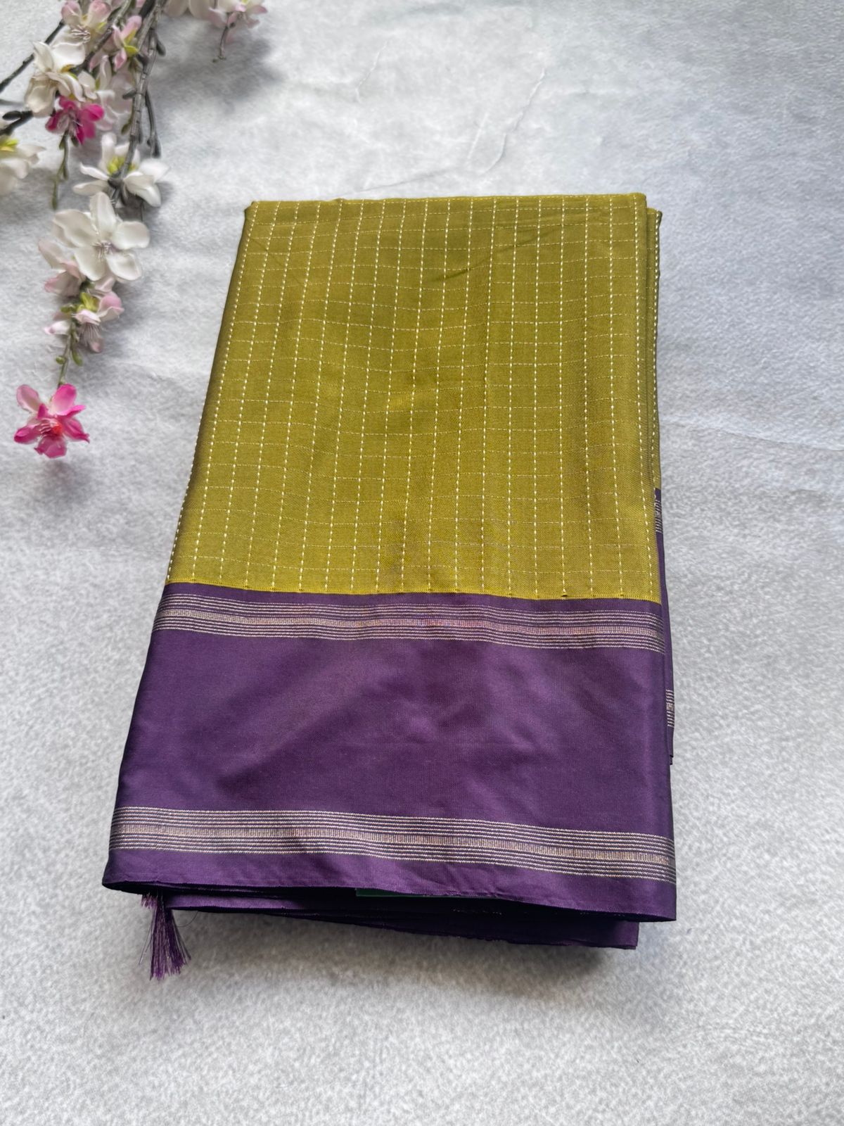 Mustard Checks Semi Silk Saree 109
