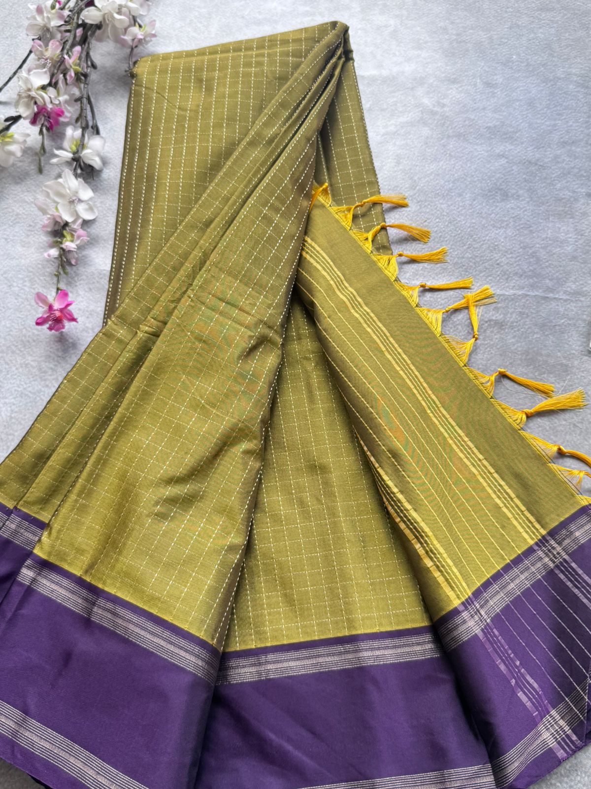 Mustard Checks Semi Silk Saree 109