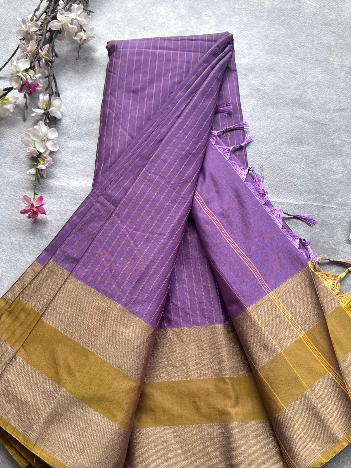 Lilac Stripes Semi Silk Saree 109