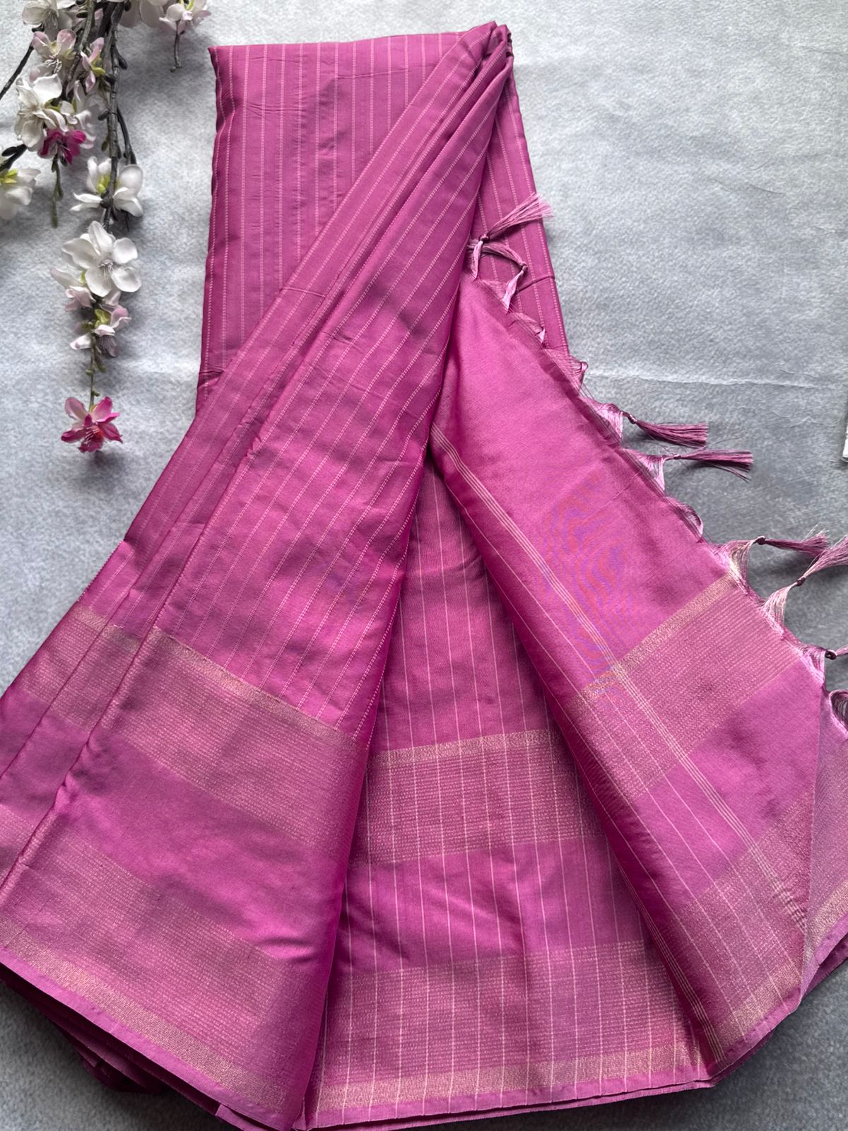 Pink Stripes Semi Silk Saree 109