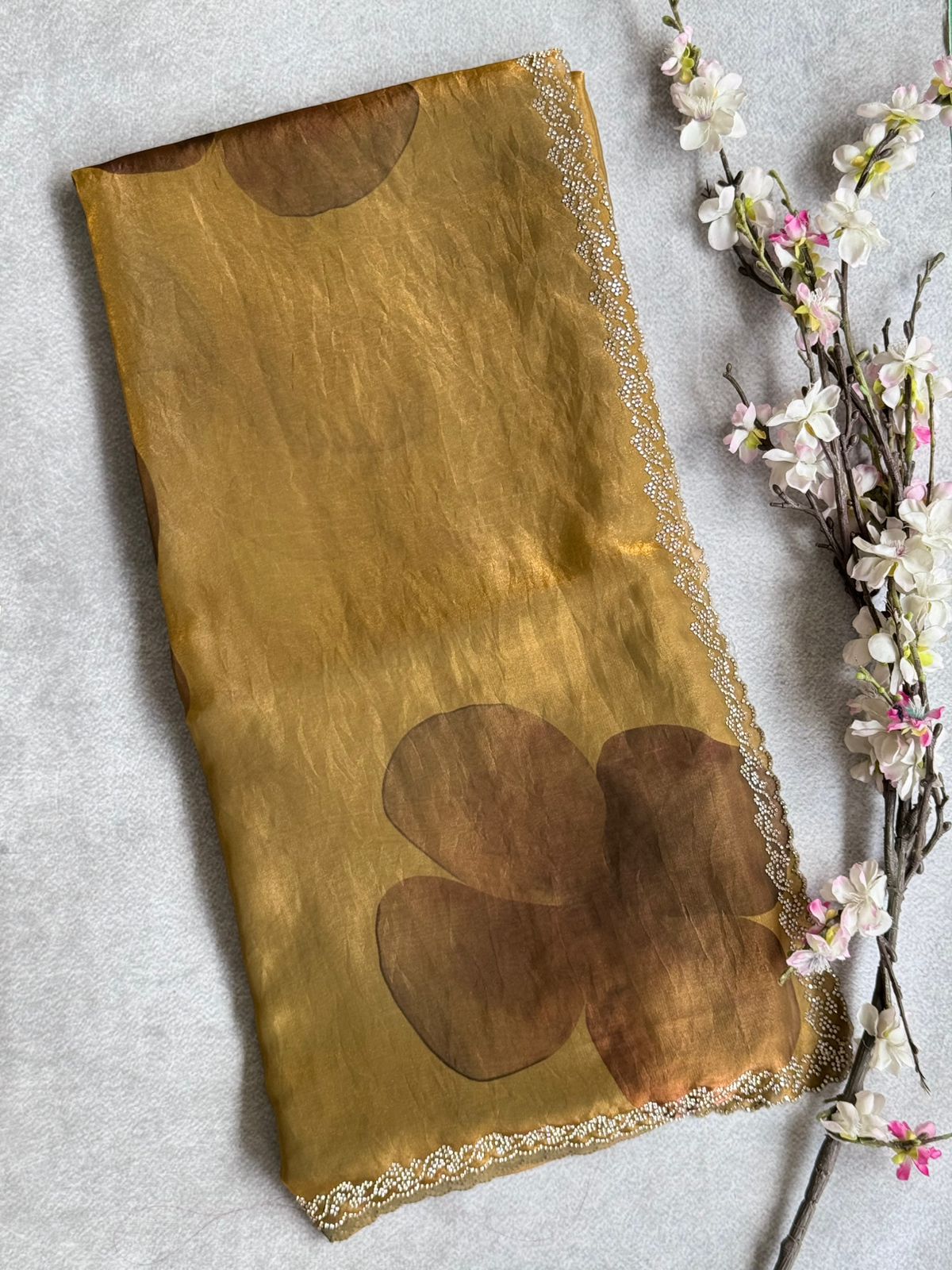 Gold Glass Tissue Party Wear Saree 109