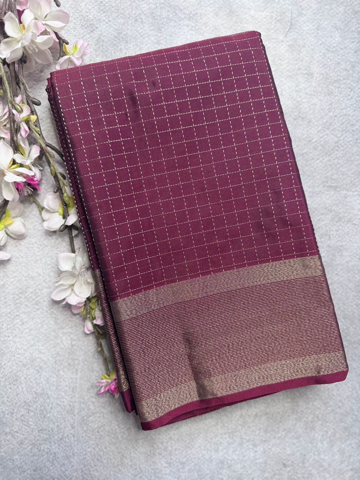Maroon Checks Semi Silk Saree 109