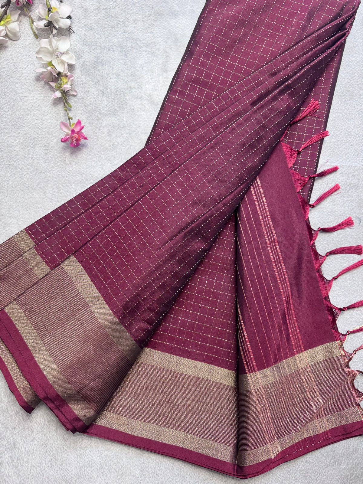 Maroon Checks Semi Silk Saree 109