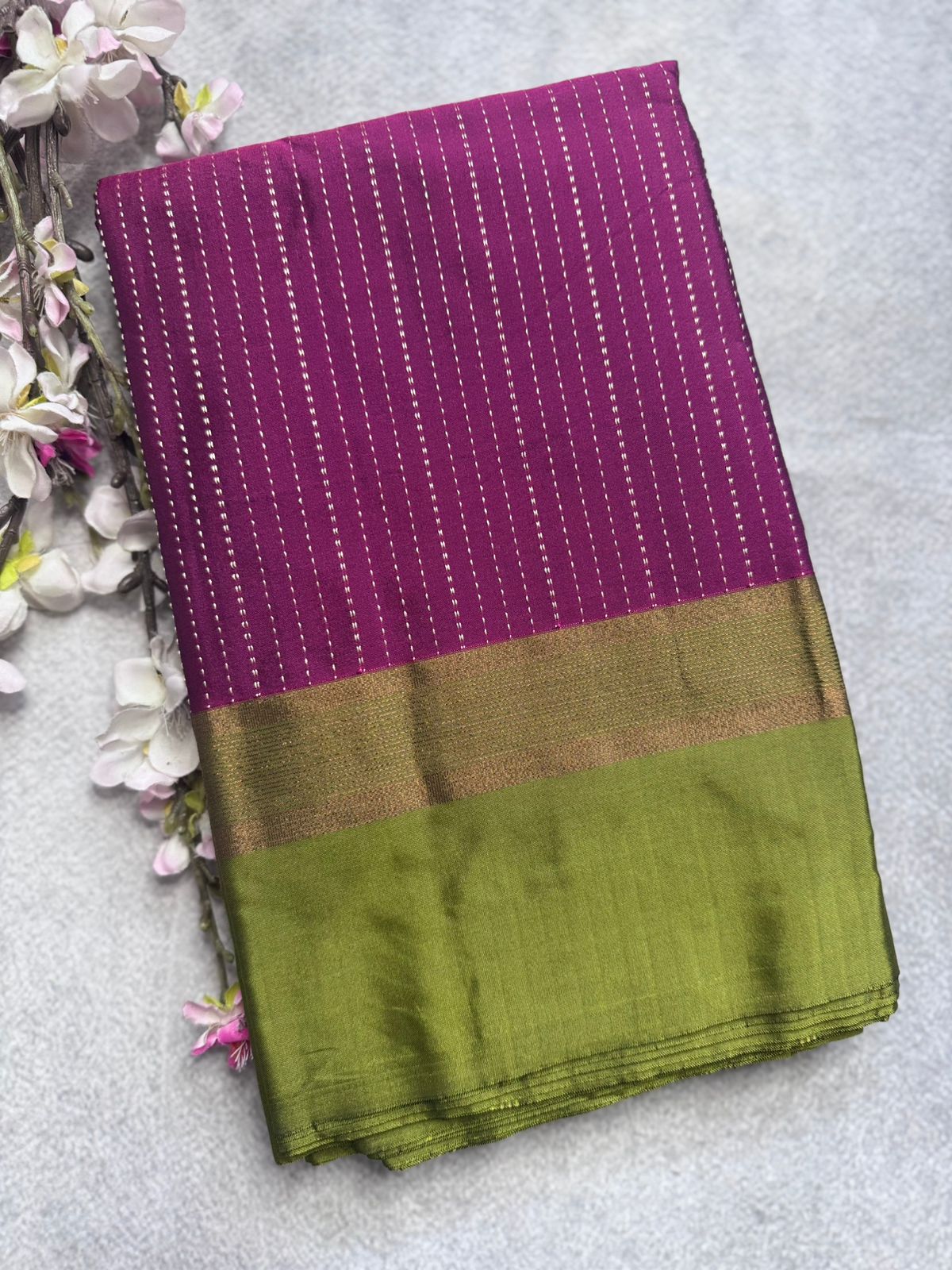 Magenta Stripes Semi Silk Saree 109