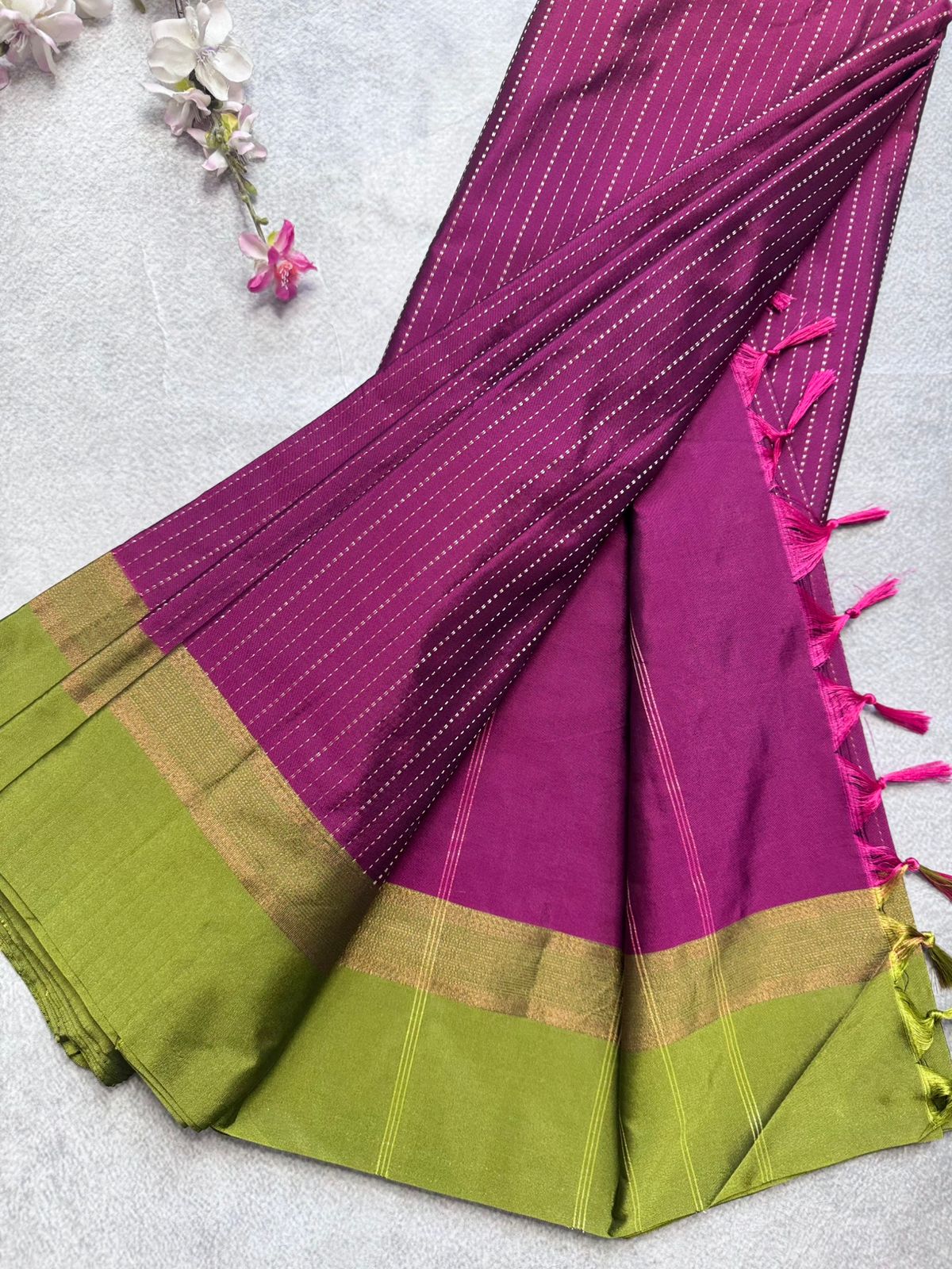 Magenta Stripes Semi Silk Saree 109