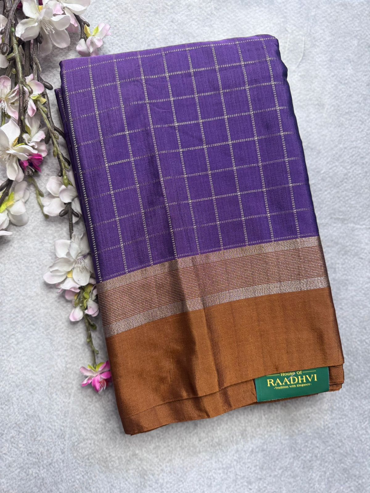 Plum Purple Checks Semi Silk Saree 109
