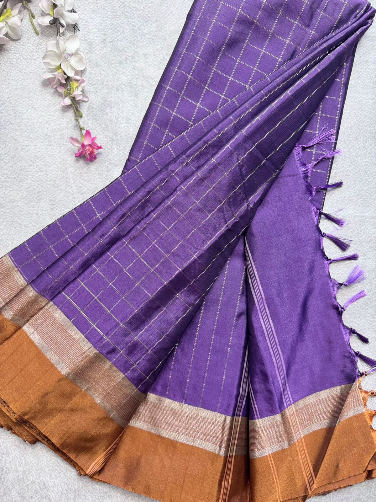 Plum Purple Checks Semi Silk Saree 109