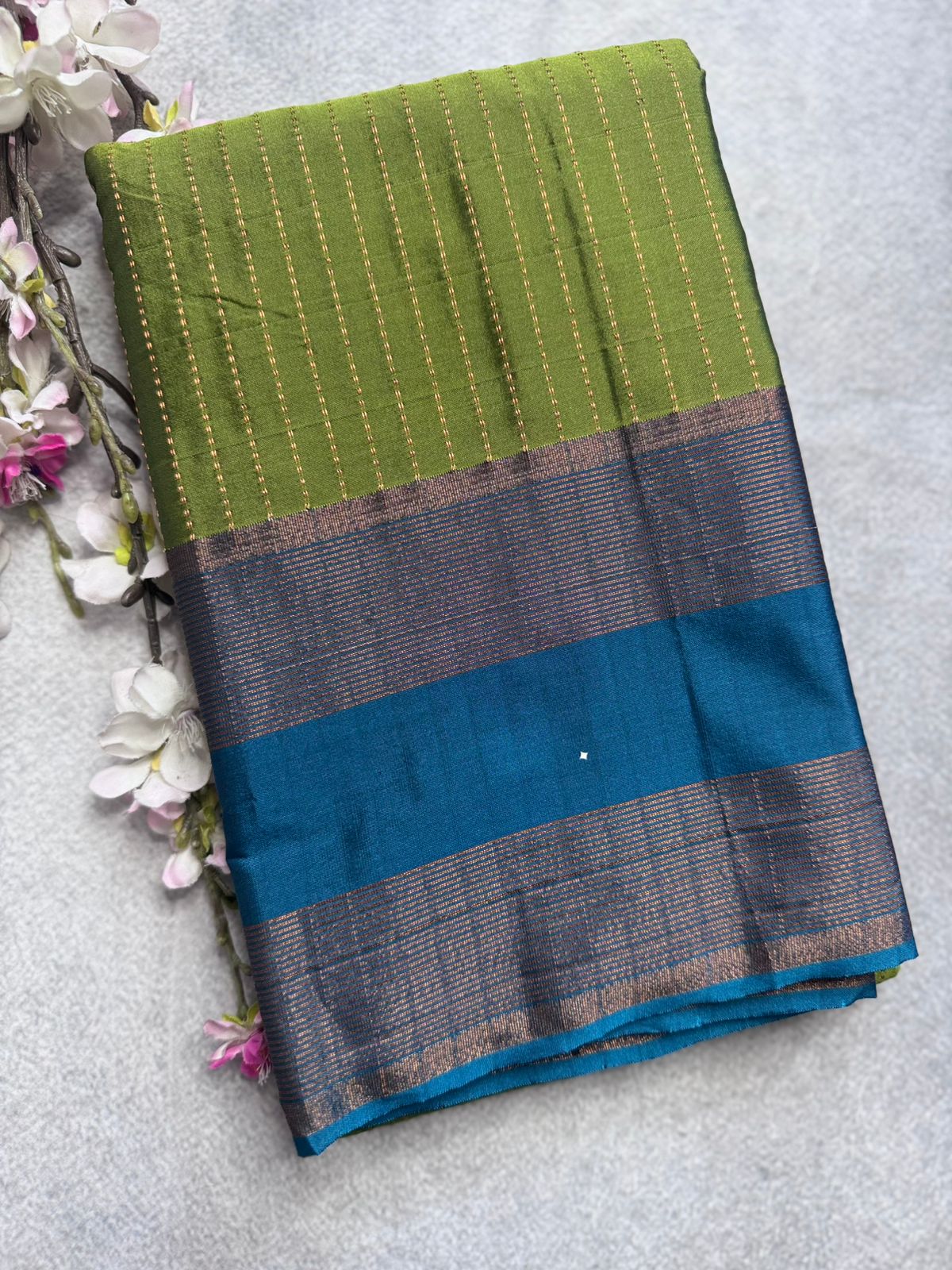 Green Stripes Semi Silk Saree 109