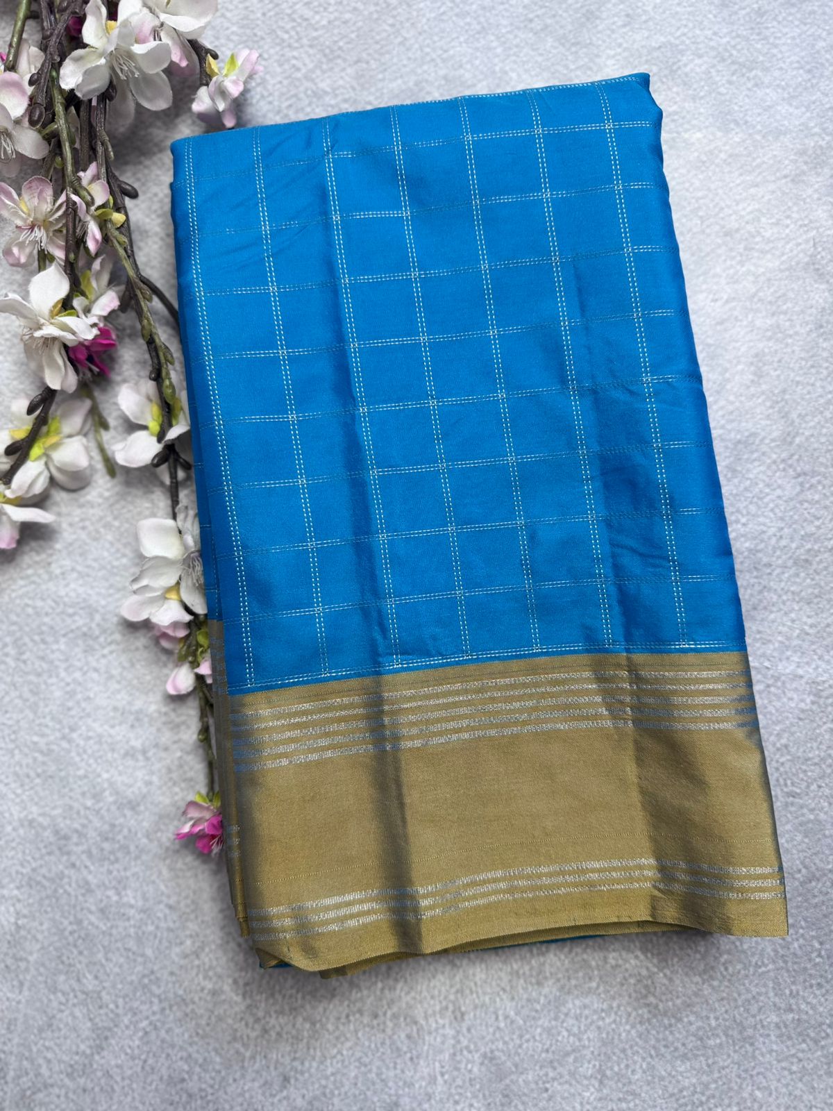 Blue Checks Semi Silk Saree 109