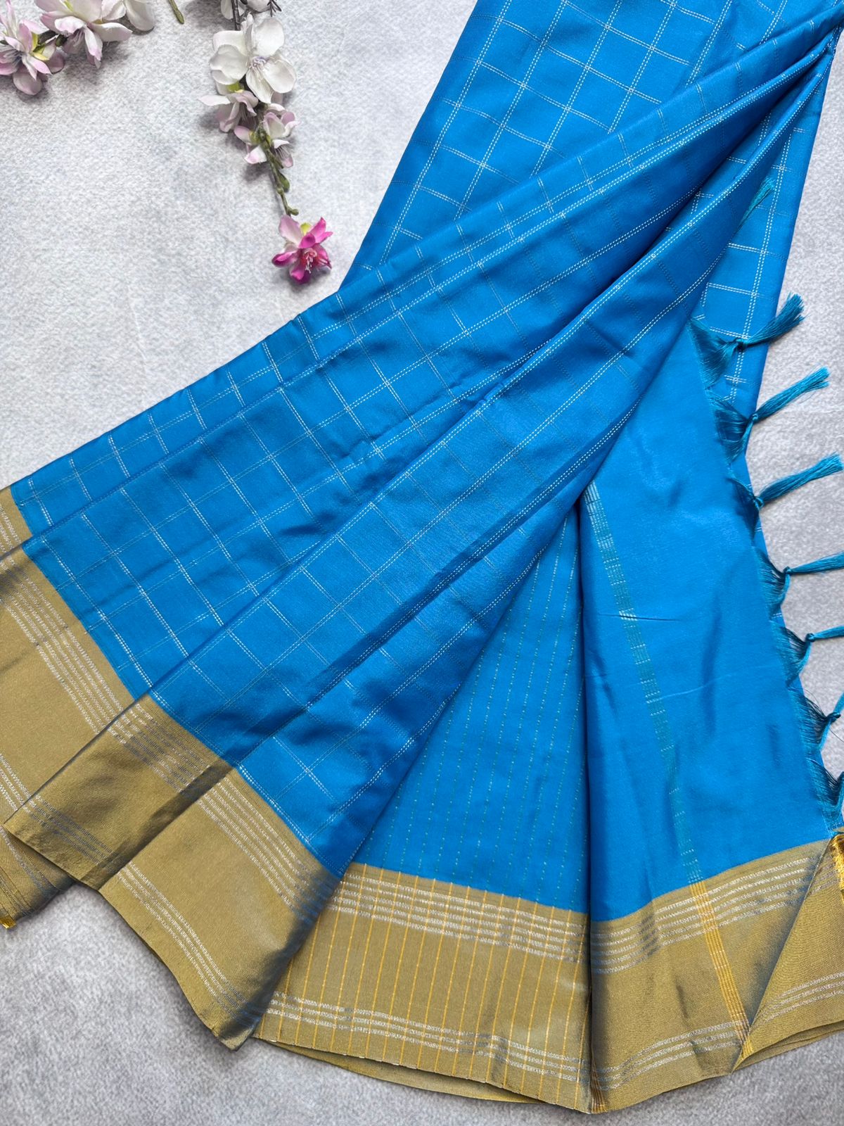 Blue Checks Semi Silk Saree 109