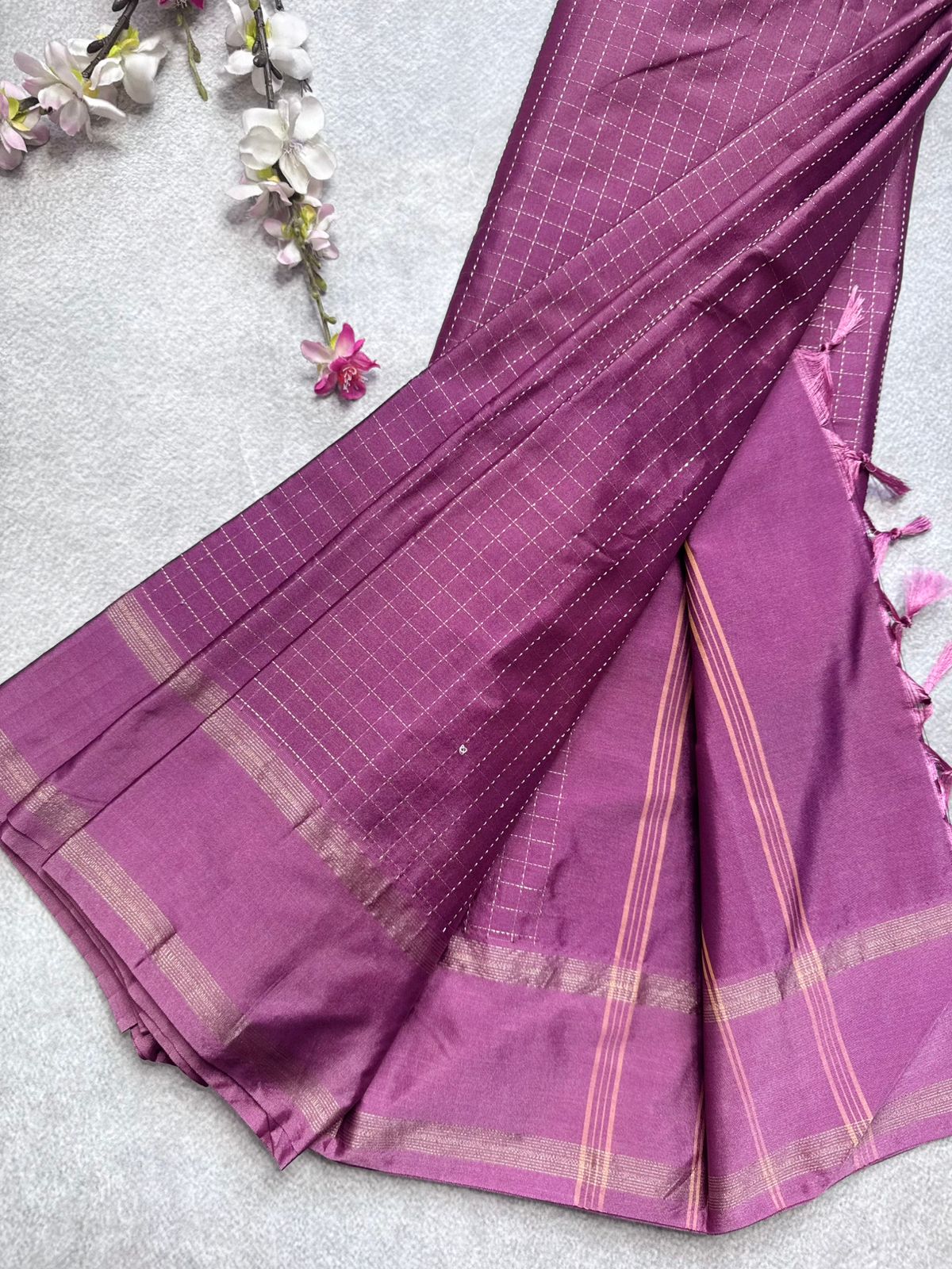 Pastel Pink Checks Semi Silk Saree 109