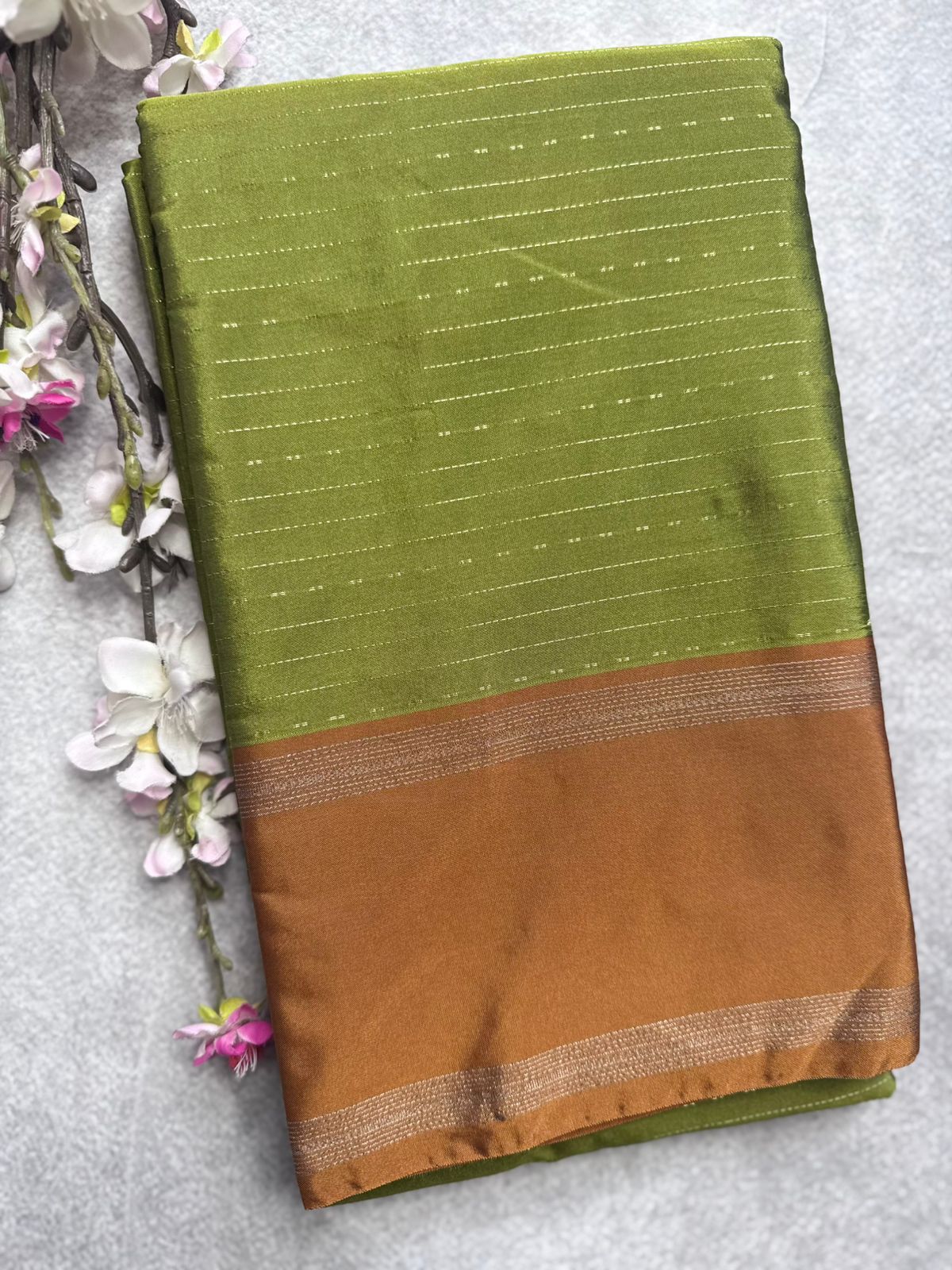 Green Stripes Semi Silk Saree 109