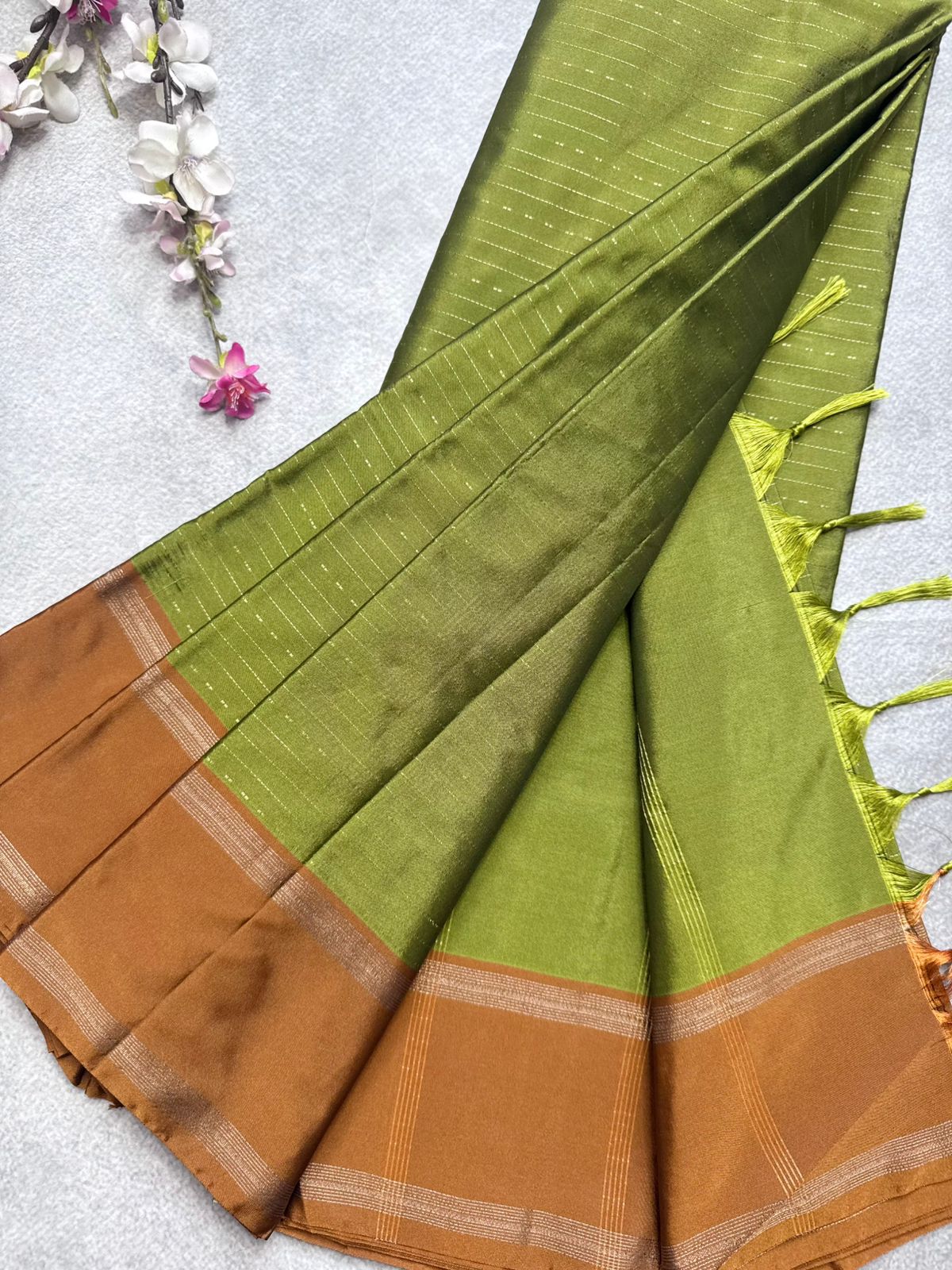 Green Stripes Semi Silk Saree 109