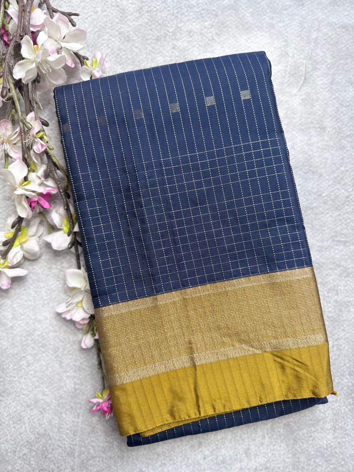 Navy Blue Stripes Semi Silk Saree 109