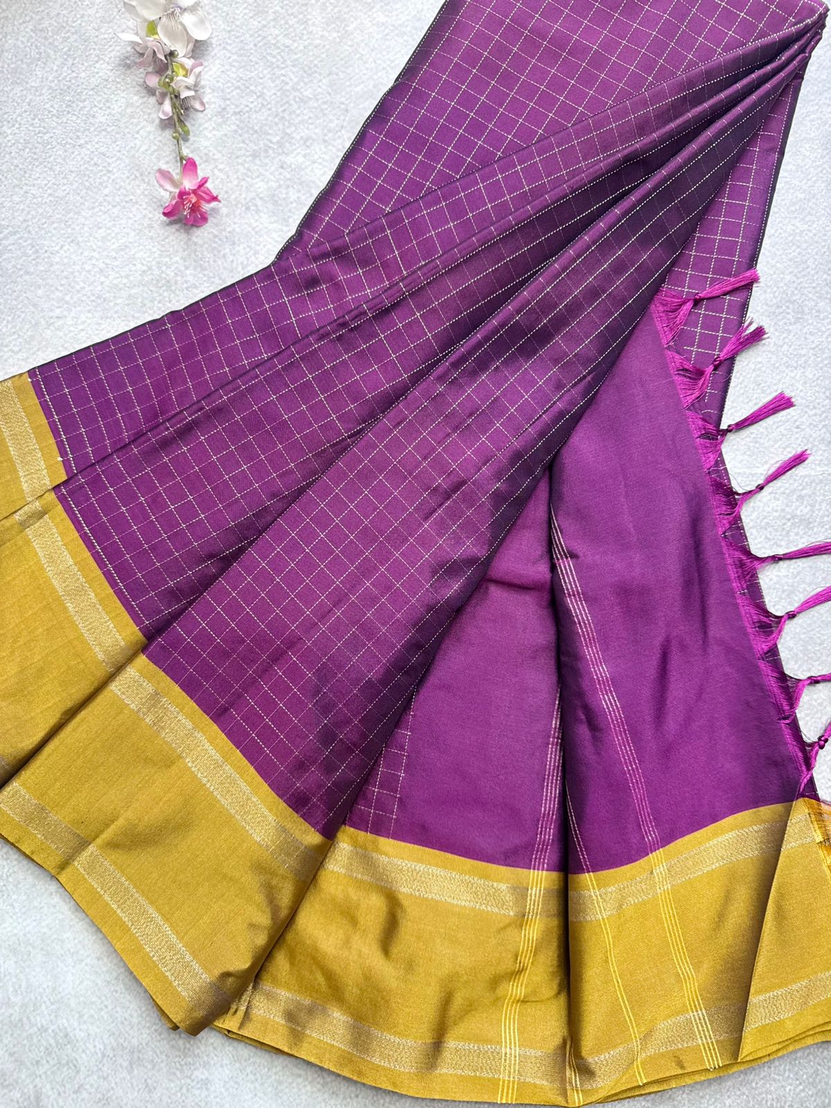Magenta Checks Semi Silk Saree 109