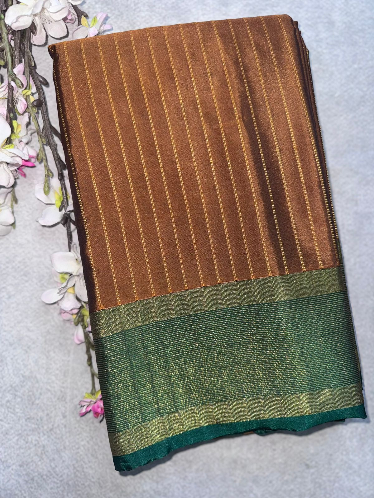 Rust Brown Stripes Semi Silk Saree 109