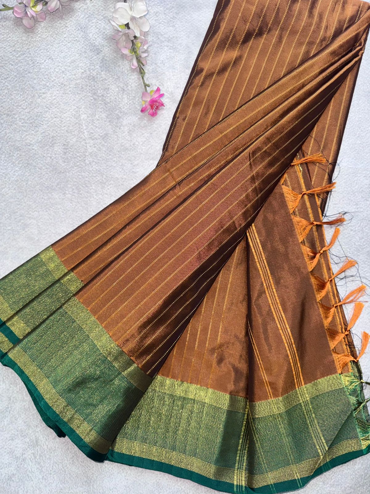 Rust Brown Stripes Semi Silk Saree 109