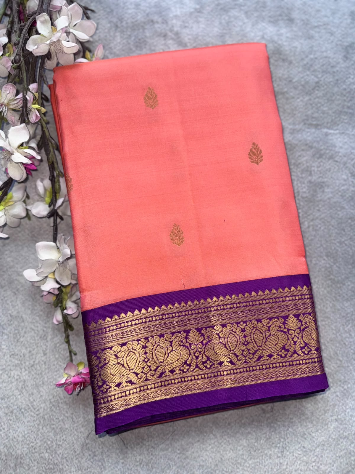 Coral Pink Pure Kanchi Silk Saree 109