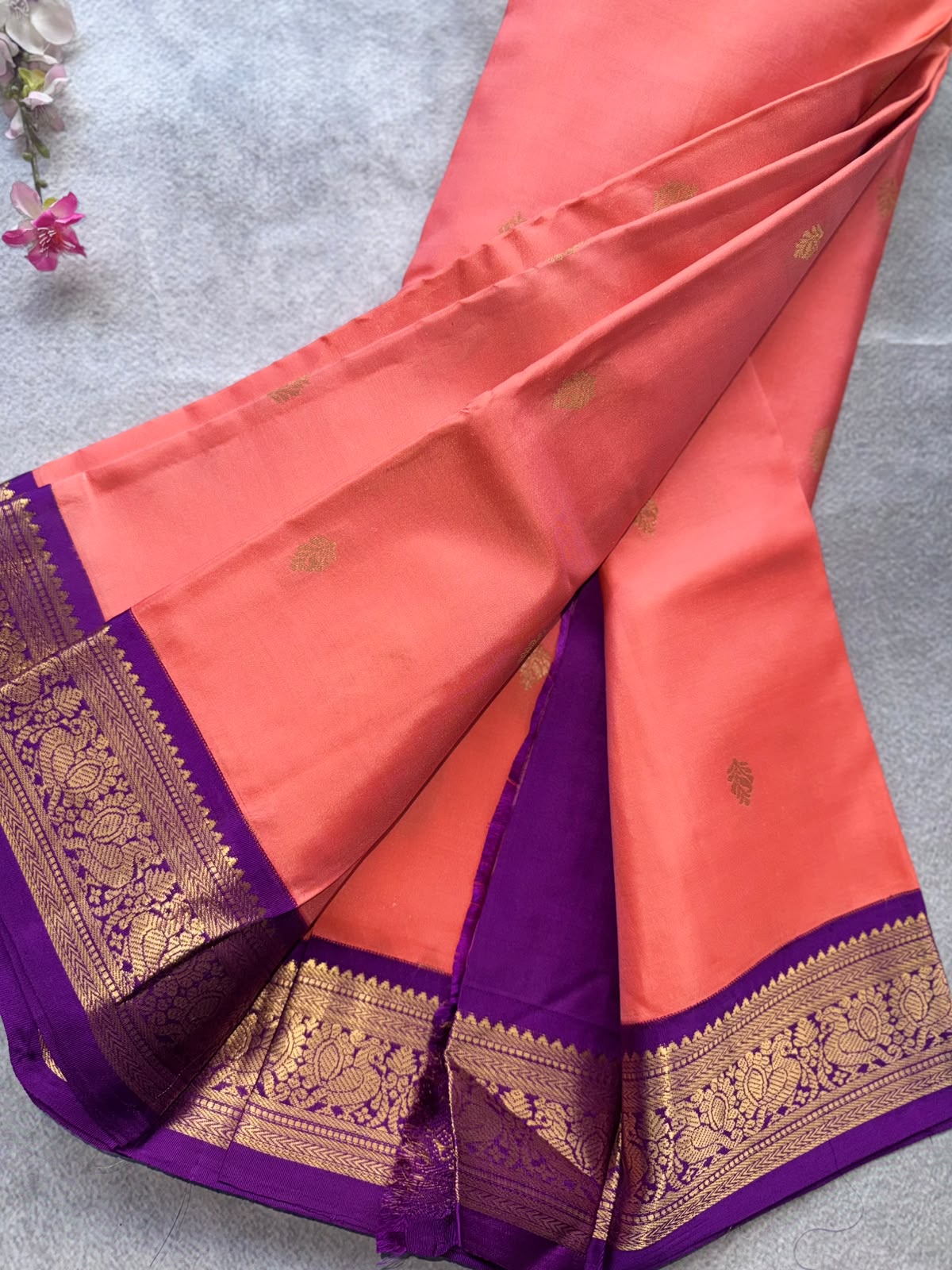 Coral Pink Pure Kanchi Silk Saree 109